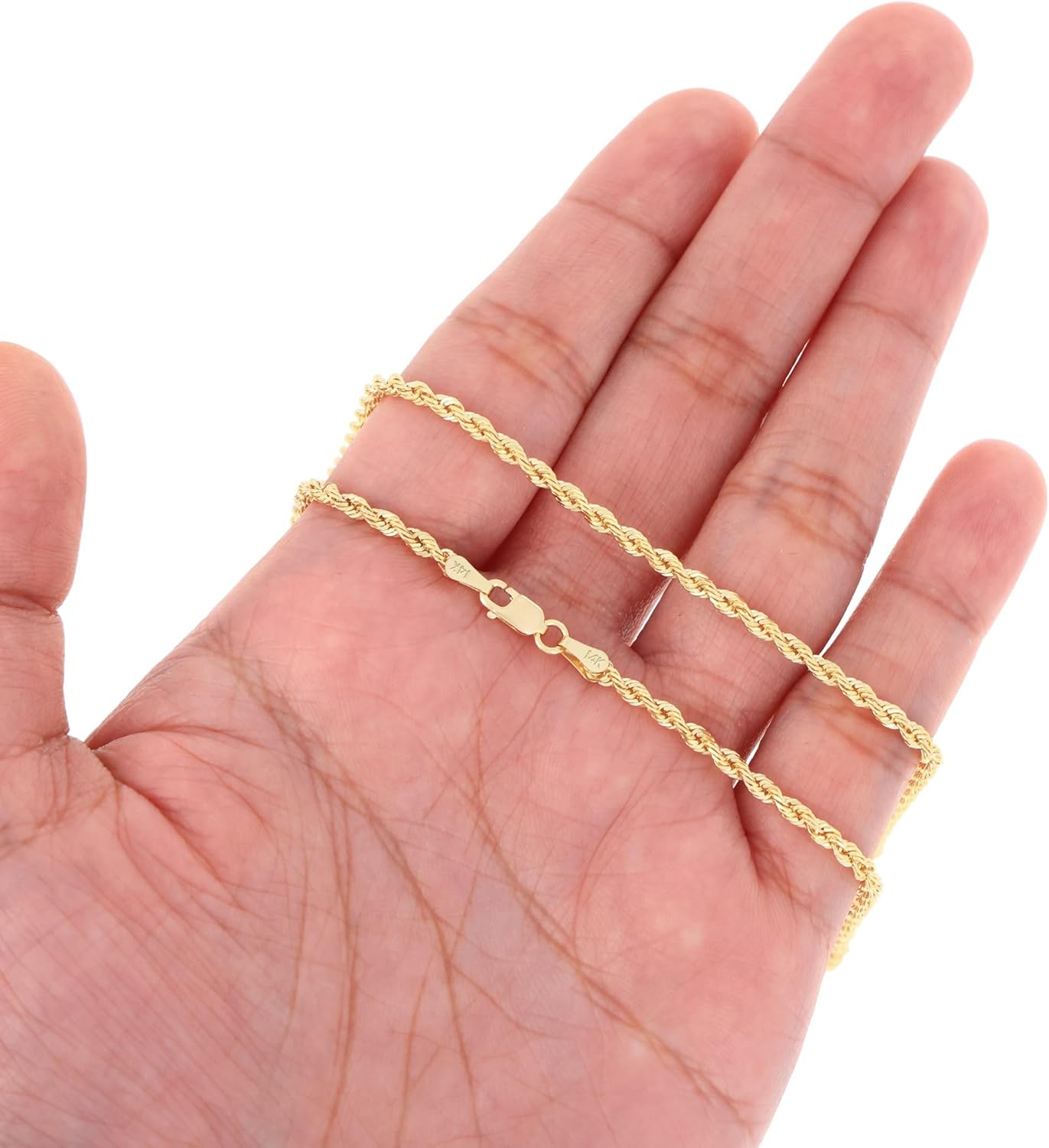 Nuragold 14k Real Yellow Gold 2mm Solid Rope Chain Diamond Cut Necklace (16"-30") Italian Jewelry for Men & Women - Image 4