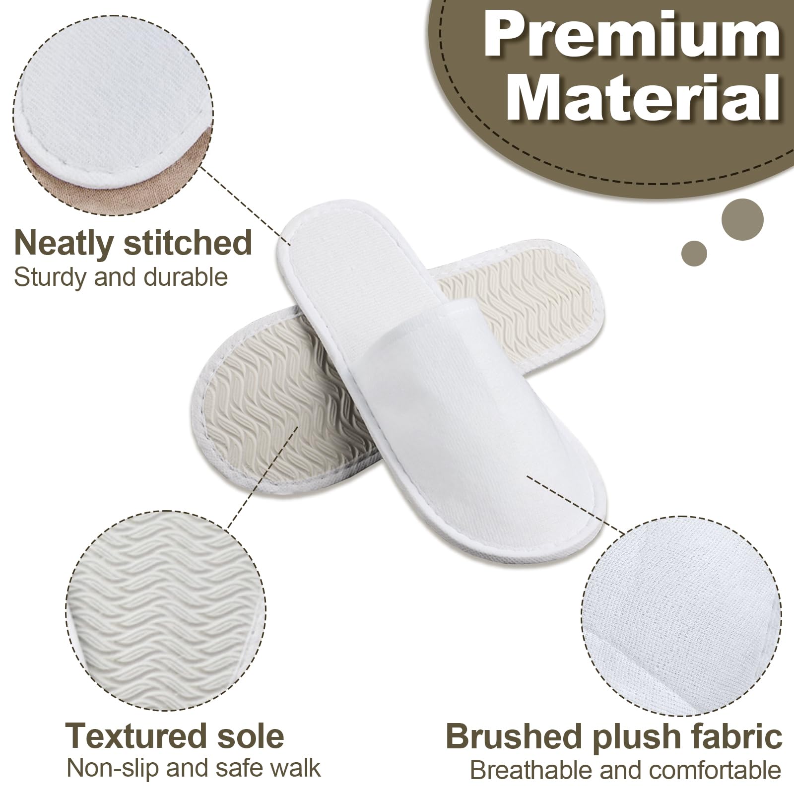 Disposable Slippers for Guest, (4 Pairs) Spa Hotel House Slippers for Shoeless Home Bulk Indoor Slippers for Women Men Pantuflas Desechables Para Invitados White