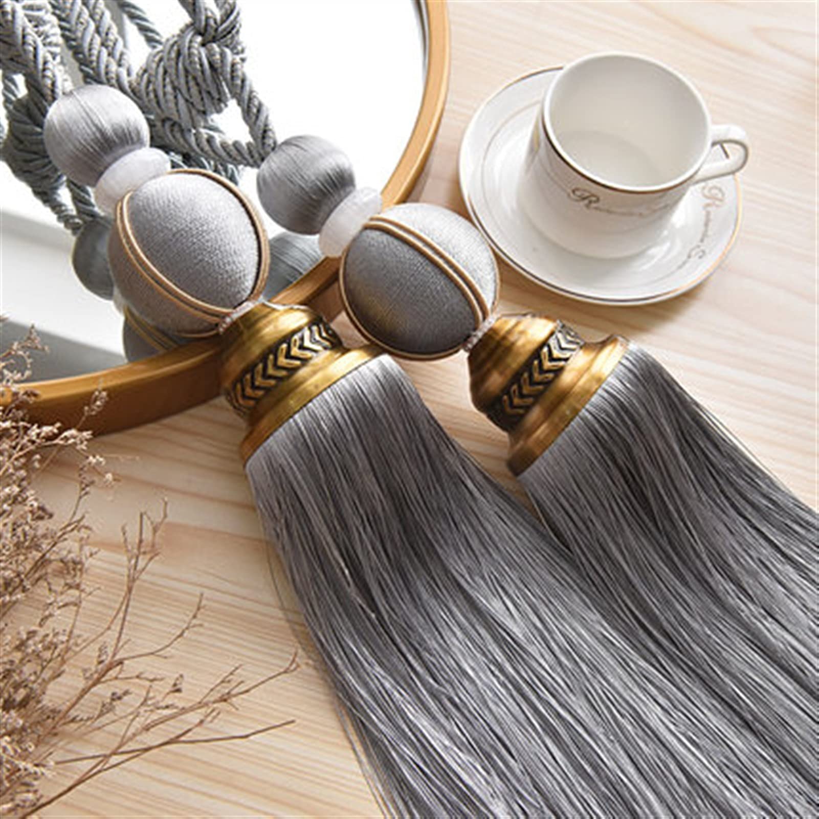 2 Alzapaños para Cortinas, Bolas Colgantes, Borlas, Correas De Cepillo, Cuerdas De Amarre, Cinturón, Accesorios para Cortinas, Cierre, Cinta De Amarre, Decorac,Gray