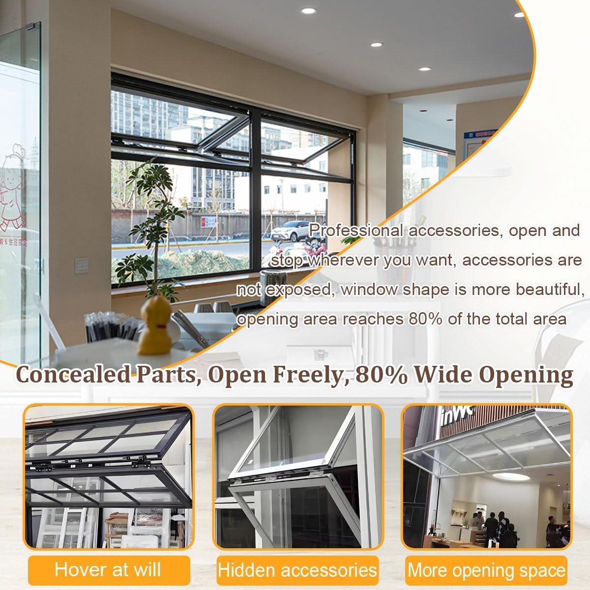 Folding Concession Serving Window with Glass & Lock – Vertical Sliding Double Hung Aluminum Frame Window for Food Truck, Vending Stand, Business Kitchen Use(WxH 40x44in/101.6x111.7cm)