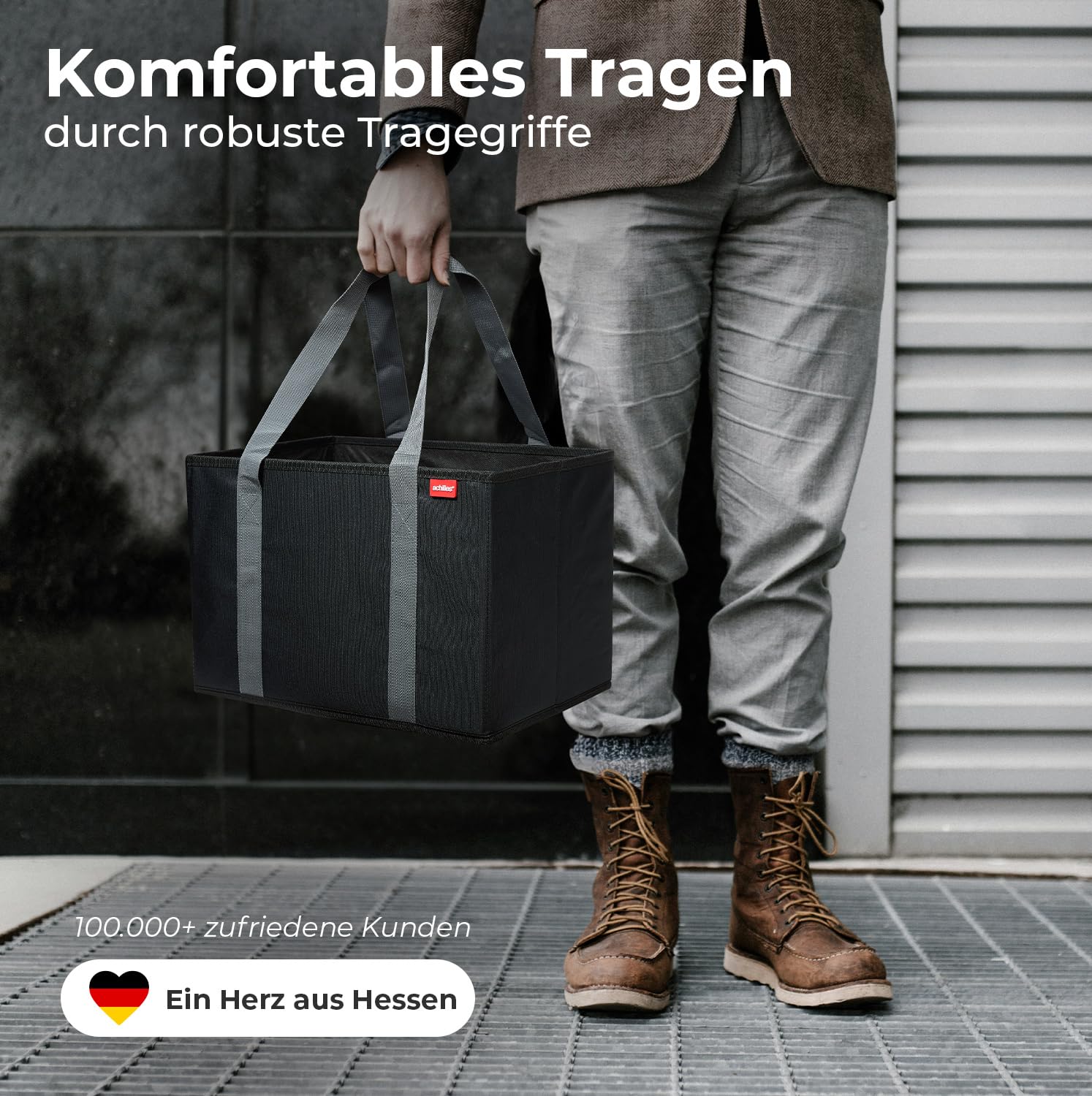 achilles 3er Set Einkaufskorb - Einkaufstaschen - Aufbewahrungsboxen - Kofferraum-Taschen - Einkaufsbox - schwarz - 37x25x25cm