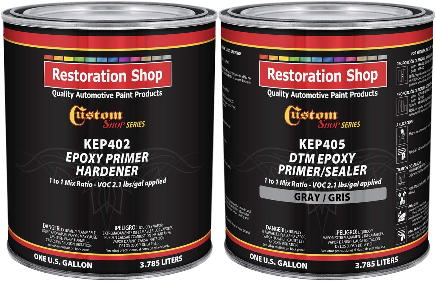 Custom Shop - Gray Epoxy Primer/Sealer 2.1 VOC (2-Gallon Kit) Anti-Corrosive DTM High-Performance Primer for Automotive and Industrial Use Kit = 1 Gal. Epoxy + 1 Gal. Hardener (1-1 Mix)