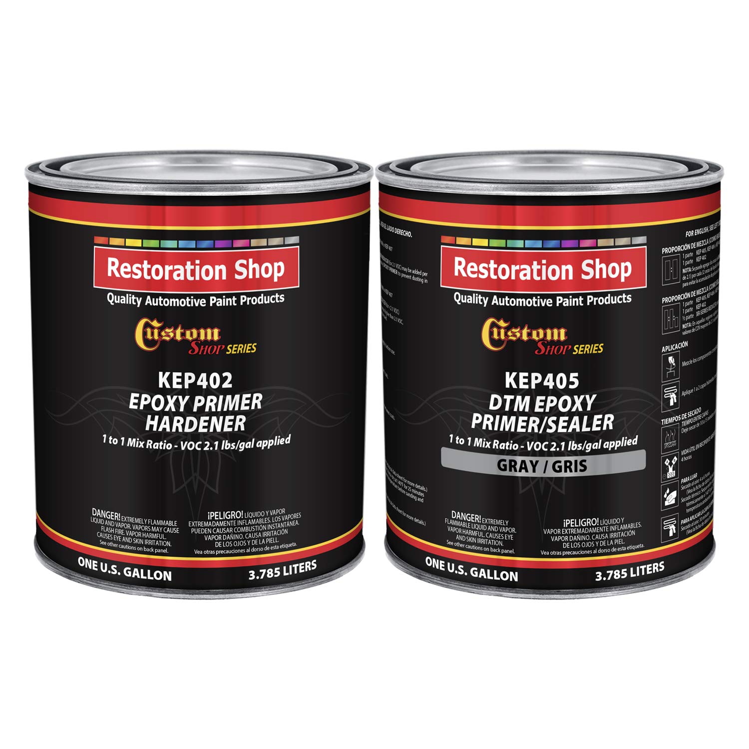 Custom Shop - Gray Epoxy Primer/Sealer 2.1 VOC (2-Gallon Kit) Anti-Corrosive DTM High-Performance Primer for Automotive and Industrial Use Kit = 1 Gal. Epoxy + 1 Gal. Hardener (1-1 Mix)