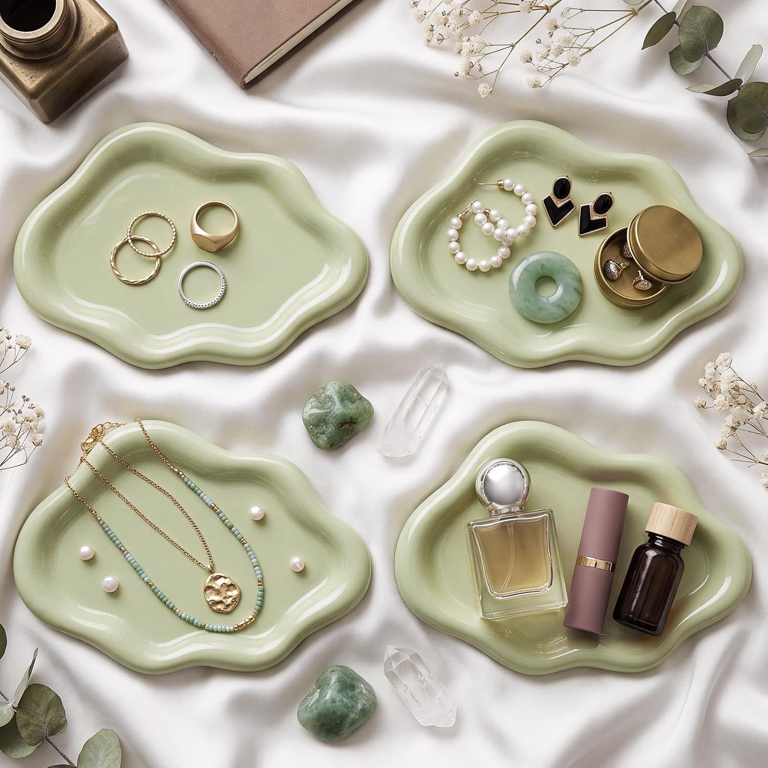 4 Pack Ceramic Jewelry Tray, Trinket Dish, Small Jewelry Dish