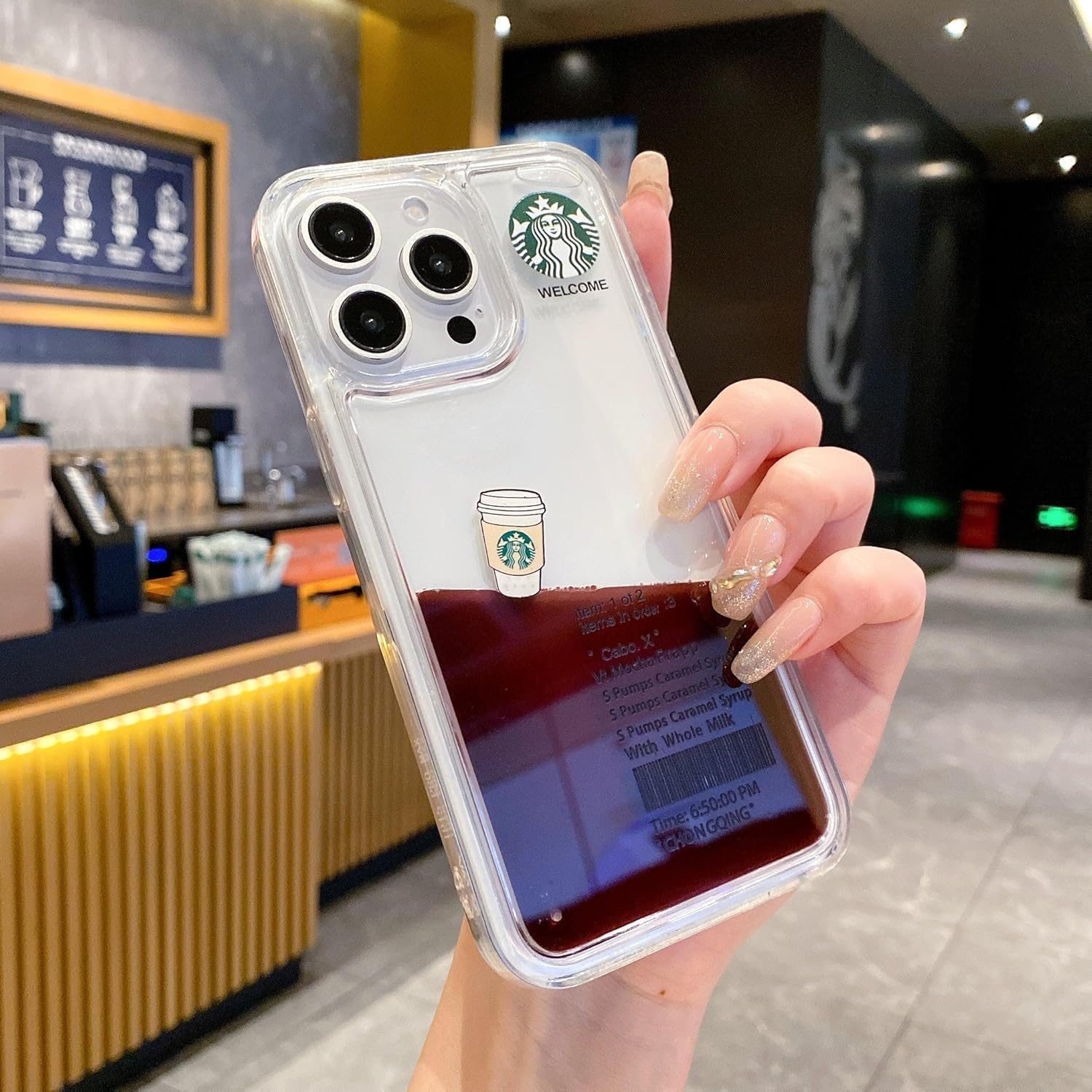 SPARKUP Star Bucks Liquid Coffee Floating Cup Design Silicon Phone Case for iPhone I 3D Luxury Fashion, Shockproof Anti-Slip Back Cover, Cute Protective Shell for Girls & Women (iPhone 15 Pro)