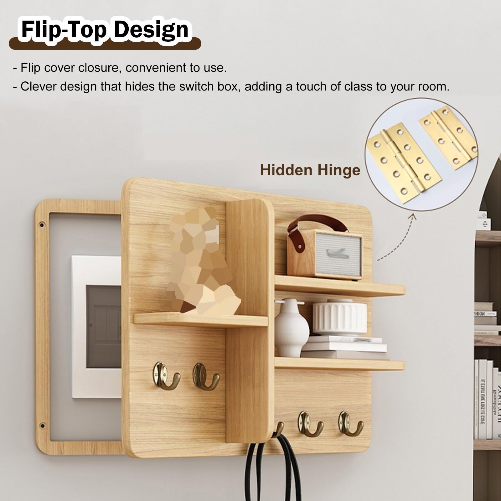 Tapa Contador Cubierta Decorativa Para Panel Eléctrico, Cuadro Decorativo Para Medidor Eléctrico Con Bisagras, Estante Almacenamiento De Madera Para Colgar En La Pared, Tapa Abatible(Style 3,40x30 cm(