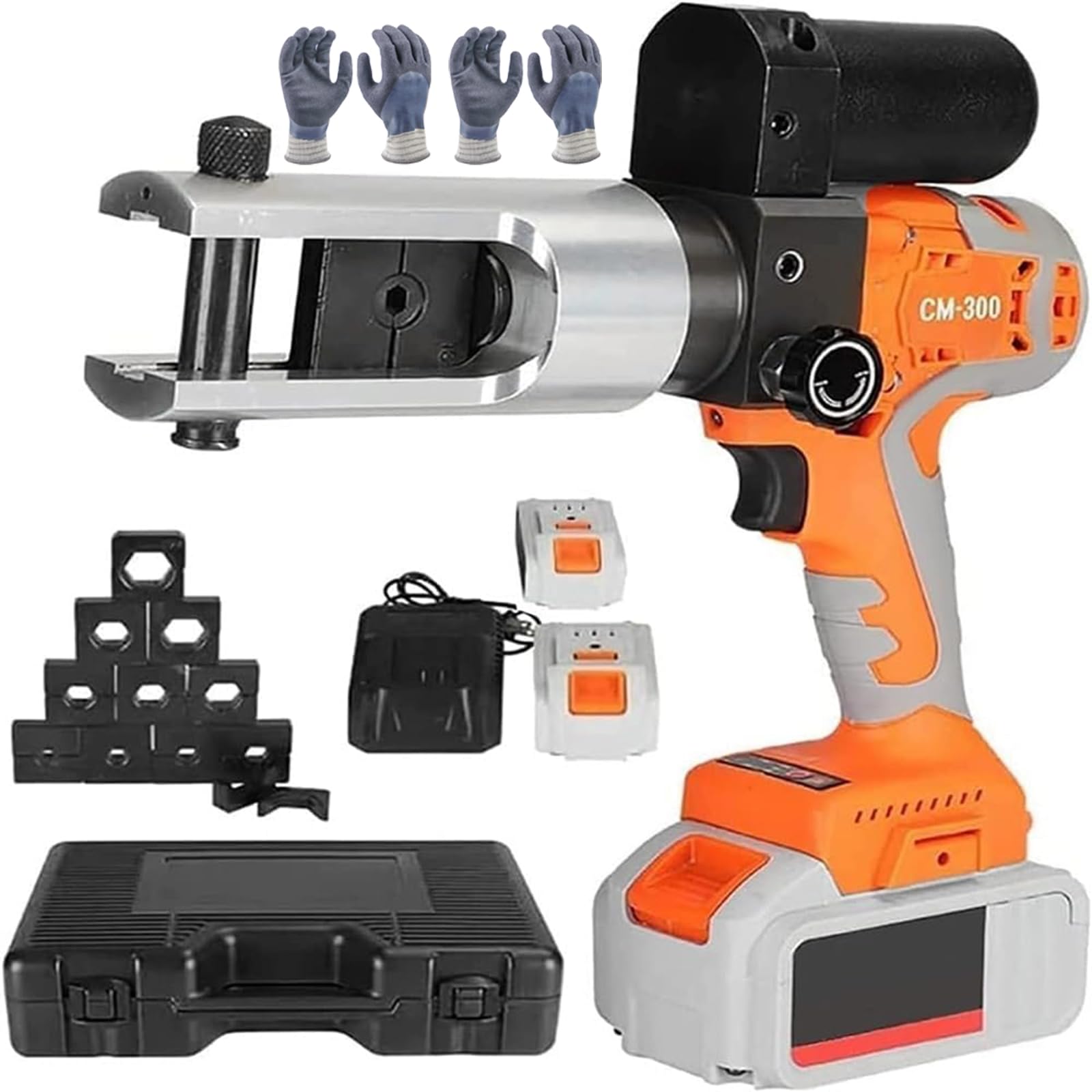 HCZKIUJY Hydraulic Crimping Tool, Rechargeable Electric Cable Lug Crimper Pliers, 18V Battery Powered, 11 Pairs of Dies, One-Touch Start, 360° Head Rotation