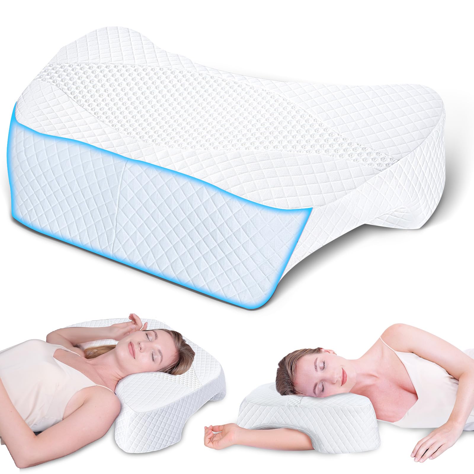 SAHEYER Seitenschläferkissen mit Armloch, Ergonomisches Kopfkissen, Memory Foam Kissen, Multi-Angle Armholes Nackenkissen für die auf der Seite/Rücken/Bauch schlafen