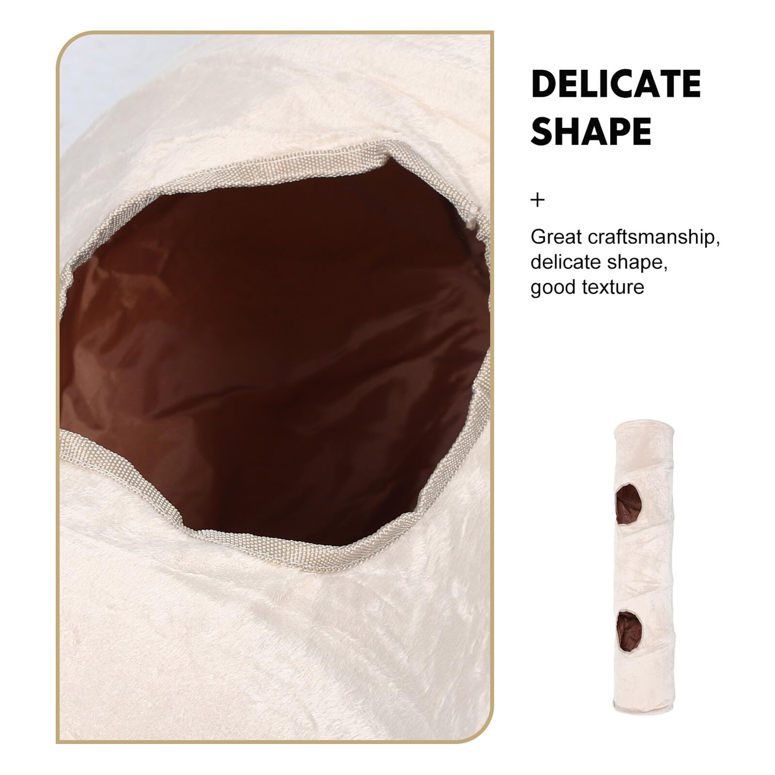 Tunnel Souple Beige pour Petits Animaux avec 2 Trous et Balle Interactive en Tissu Polyester, Espace de Jeu et Repos Confortable pour Chatons en Intérieur
