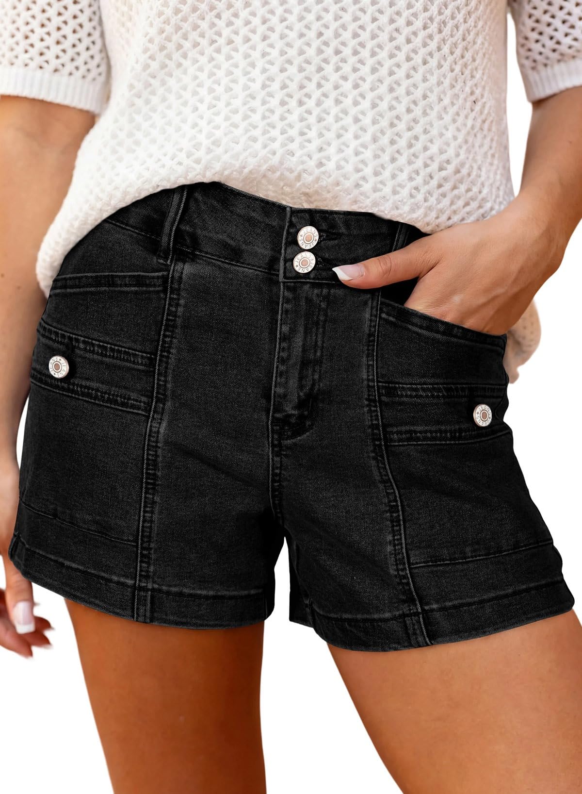 Astylish Women's High Waisted Shorts Jean Stretchy