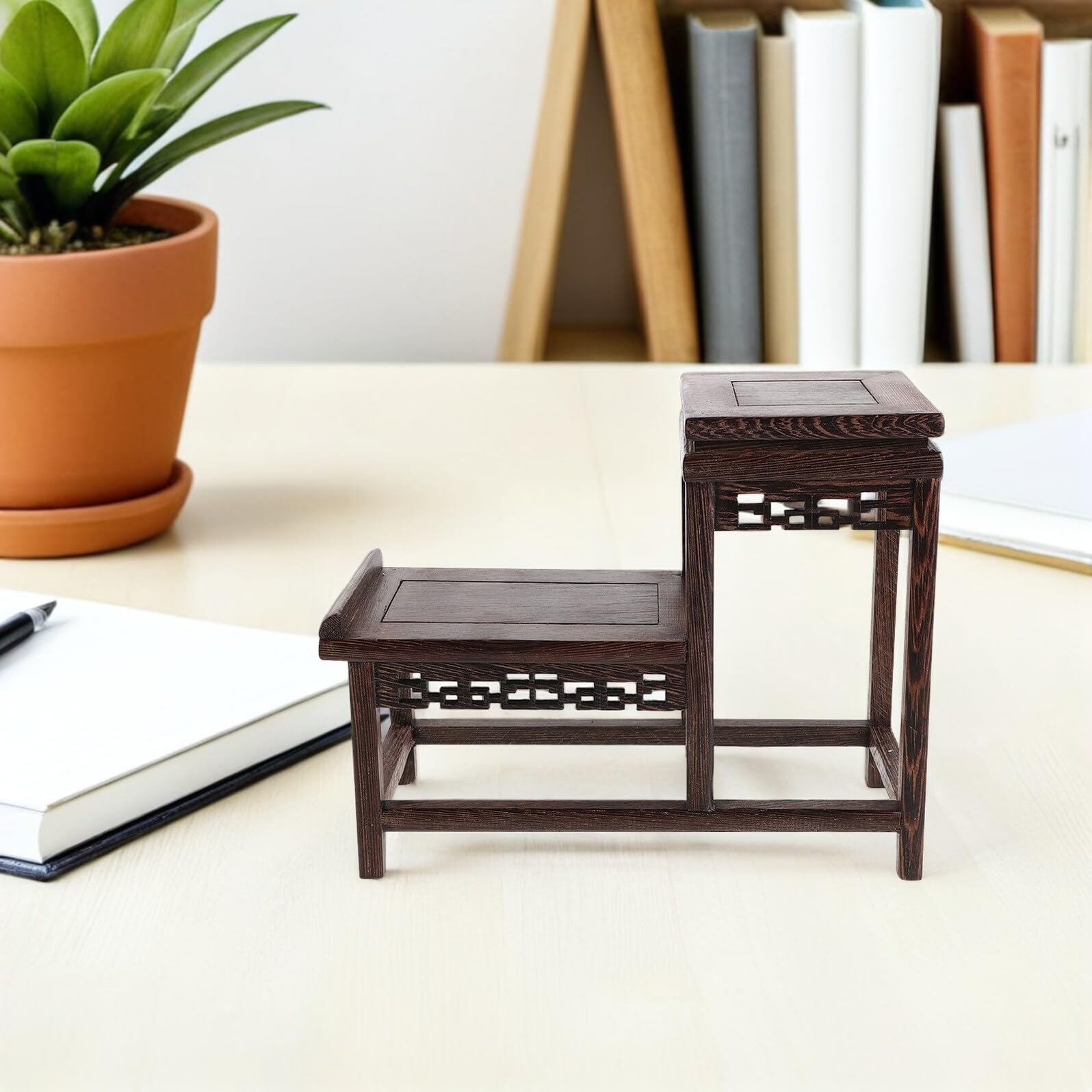 Alipis 2nivel Base de Madera para Esculturas Decorativa Soporte de Pedestal de Madera para Plantas de Interior Elevador de Jardineras para Teteras y Acentos de Sala de Estar