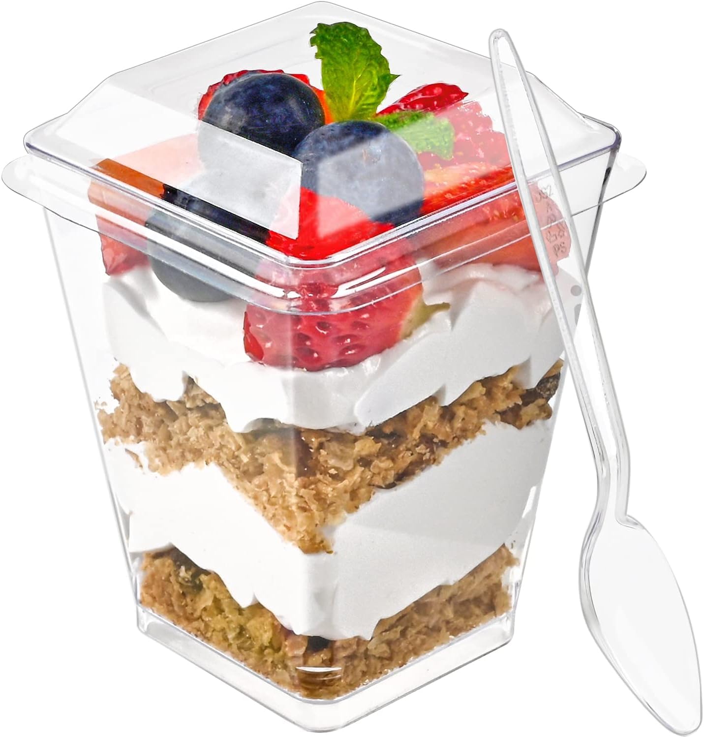 Alpha Basics Glass 10pcs Large 250ml Dessert Mousse Cups with Lids, Transparent