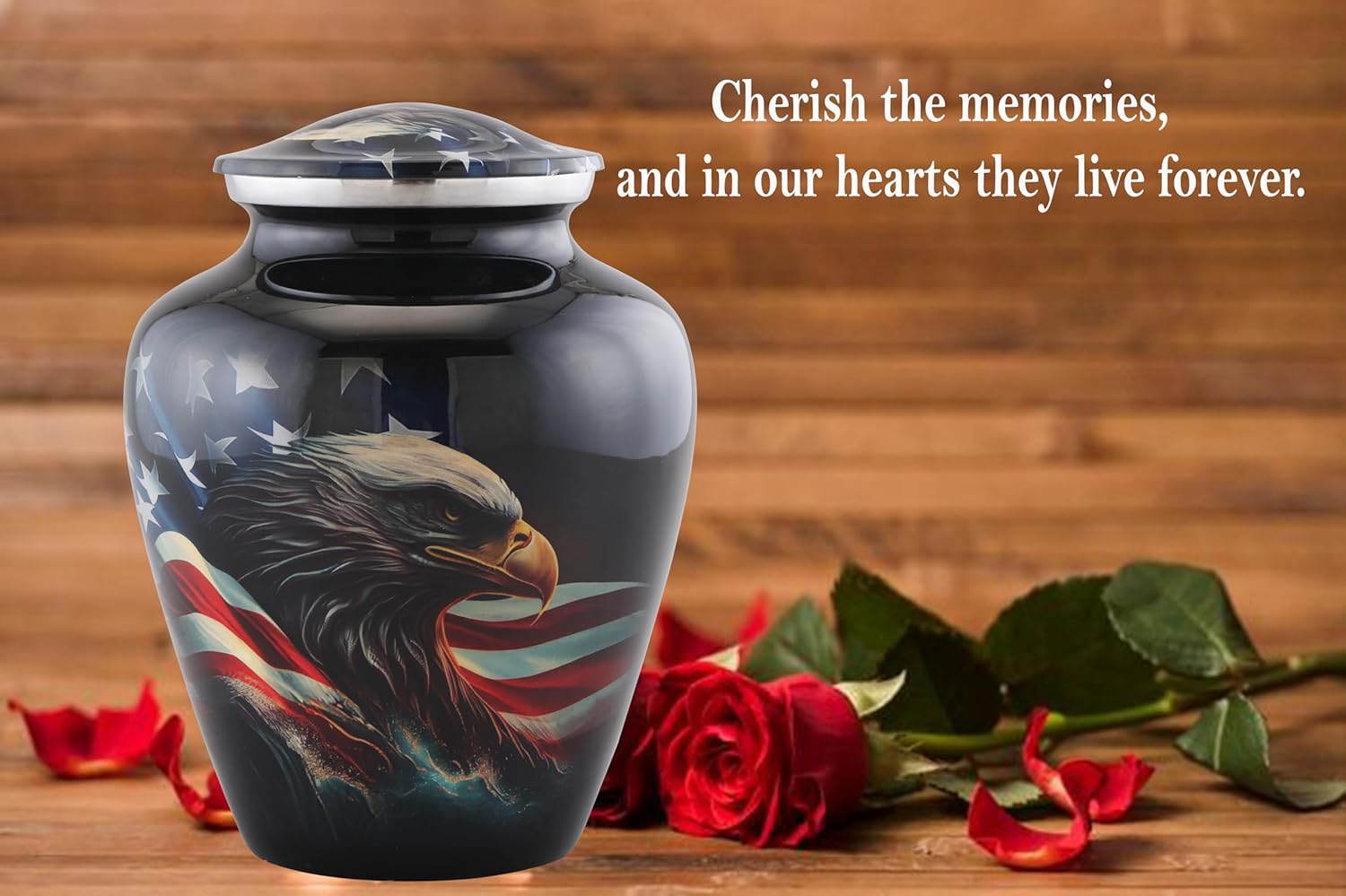 American Honor Urn - American Flag & Eagle Cremation Urns for Ashes - Adult Patriotic Urn - - Full Size Handcrafted Veteran Memorial Urns with Velvet Bag (Large) - Image 3
