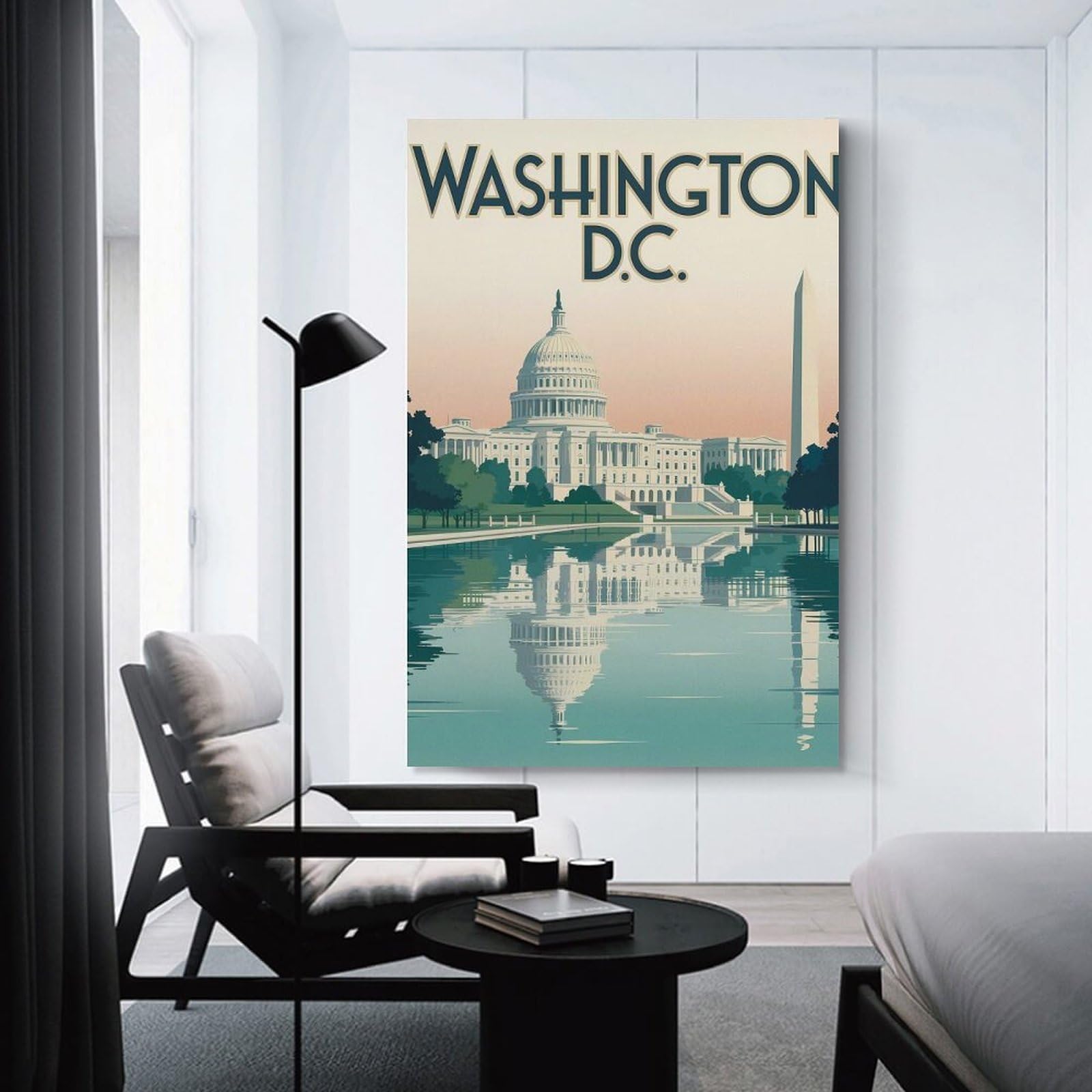 Junmoney Washington D.C. Landmark Reflection Art Wall Art Print, 08x12inch(20x30cm), for Workspace Walls, Study Corners Or Bedrooms, A Smart Decor Choice for Study Walls