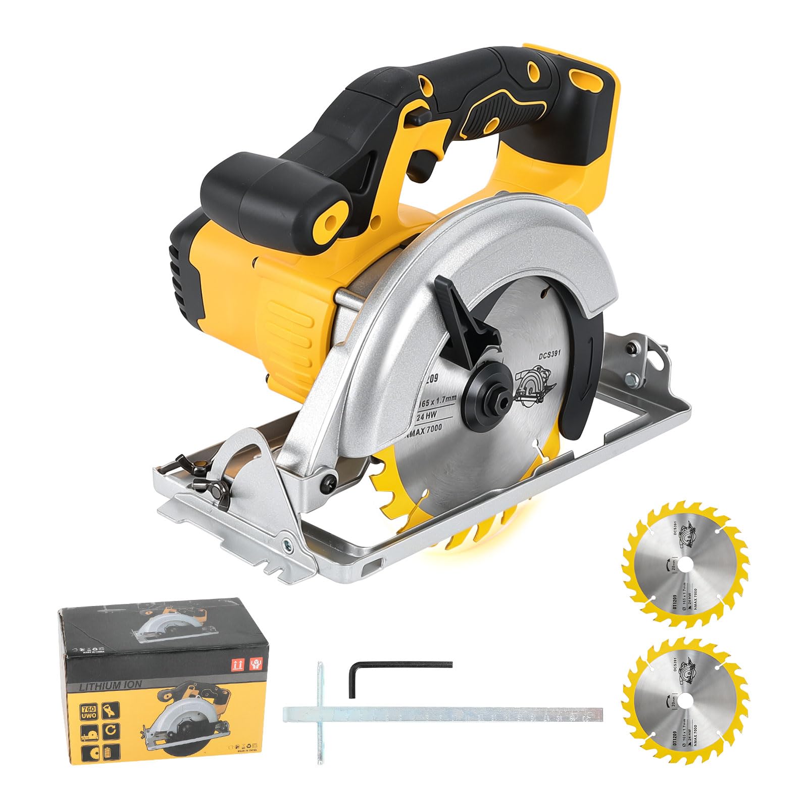165mm Cordless Circular Saw for Dewalt 18V 20V Battery, Brushless Electric Circular Saw with 2 Saw Blades, 0-45° Cutting Angle, Cutting Depth 35mm(0°), 31mm(45°) for Wood Cutting