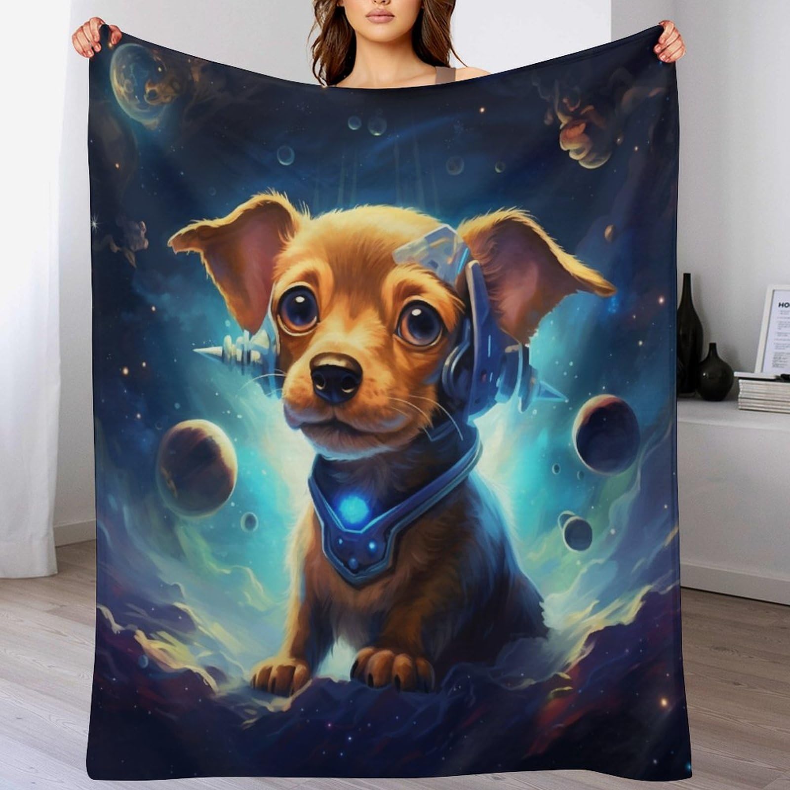 Couverture douce pour chien sur le canapé et balcon en voyage