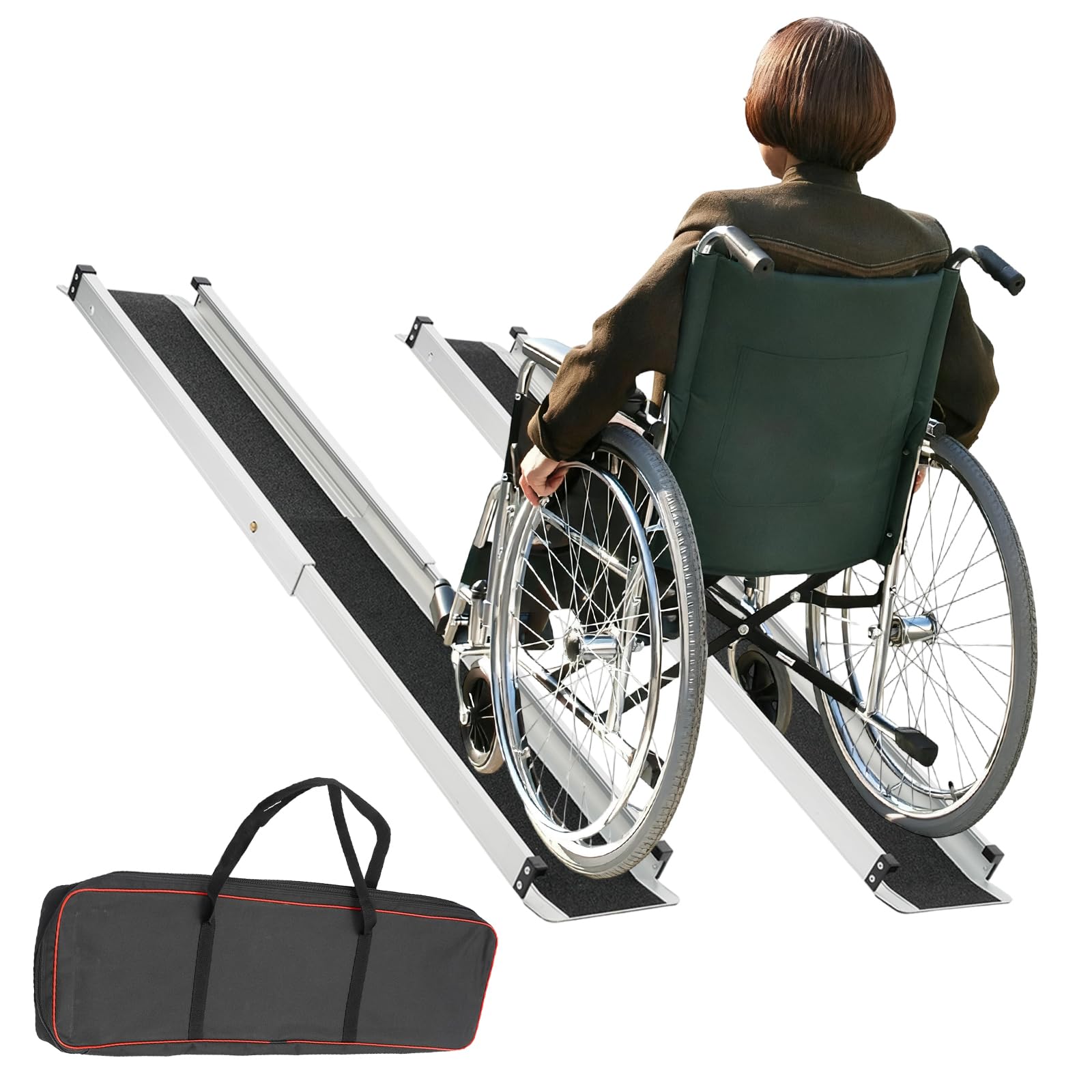 Teleskoprampe Rollstuhl - 2 Stück Aluminium Rampen mit Transporttasche, Leicht & Stabil bis 300kg für Stufen, Treppe und Auto
