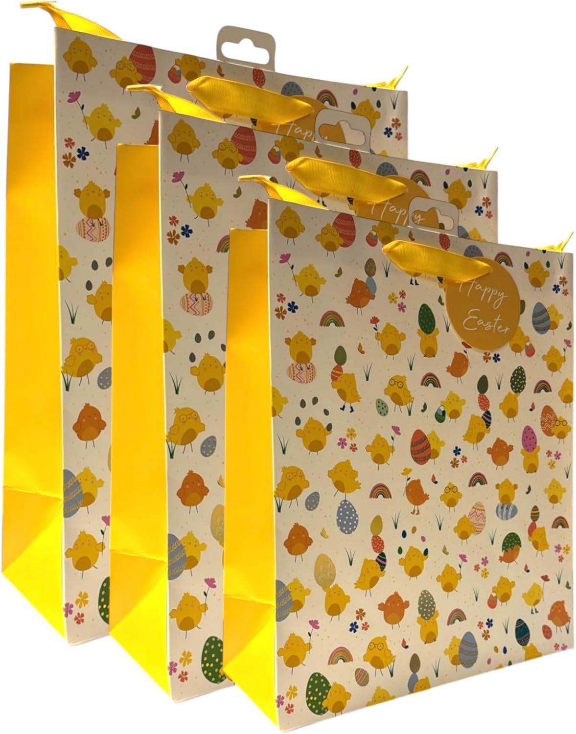 Pack Of 3 Chicks Bunnies Gift Bag Easter Medium/Large - Wrapping Ribbon Gift Tag Present Eggs