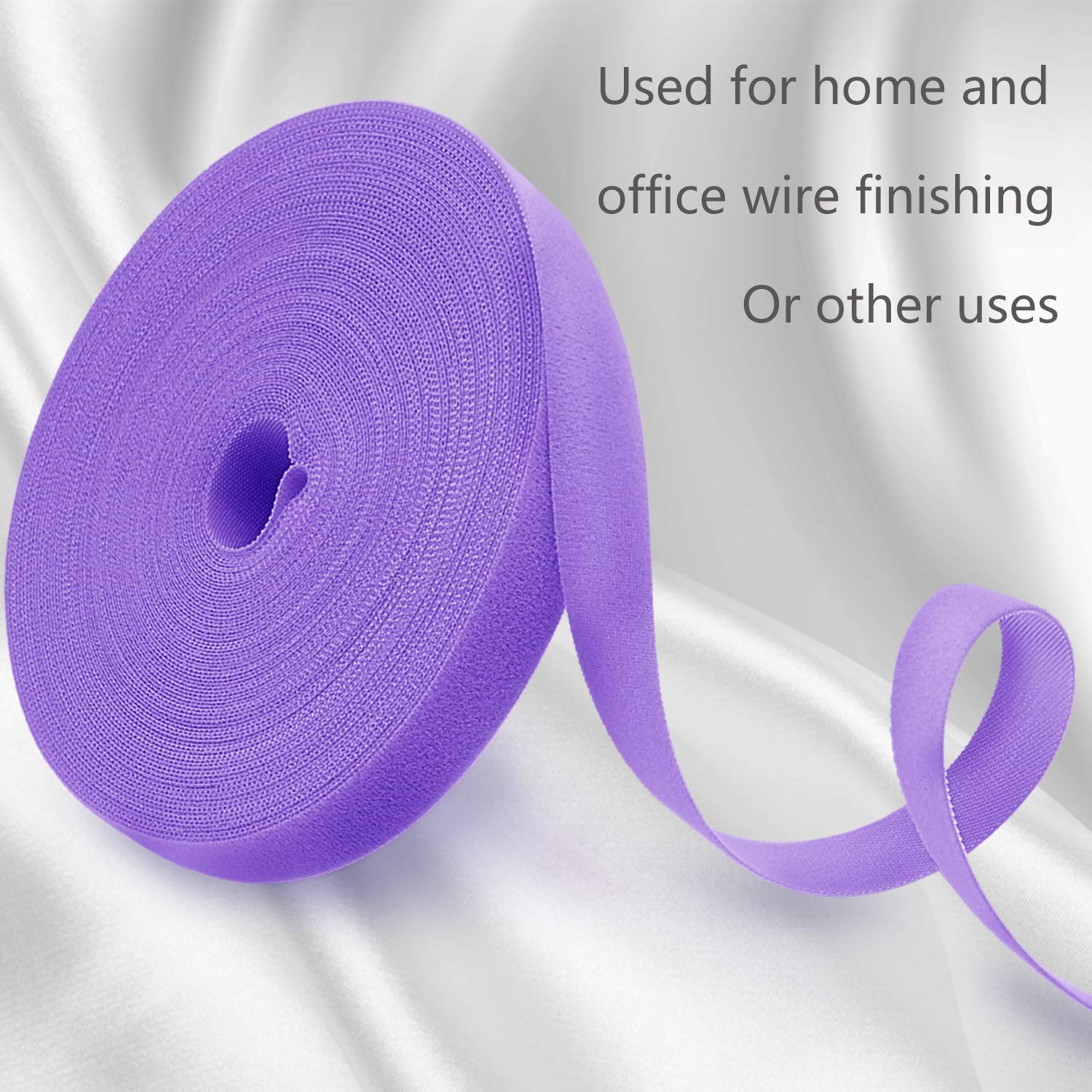Cinta de sujeción reutilizable, organizador de cables, rollo de gancho de doble cara de 3/4 pulgadas (25 yardas, morado)