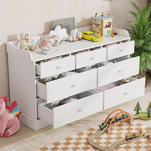 Miniatura 3 de Vabches Armario para niños con 7 cajones, cambiador para guardería, cómoda blanca, cómoda para bebé, muebles de dormitorio de niños, mesita de noche