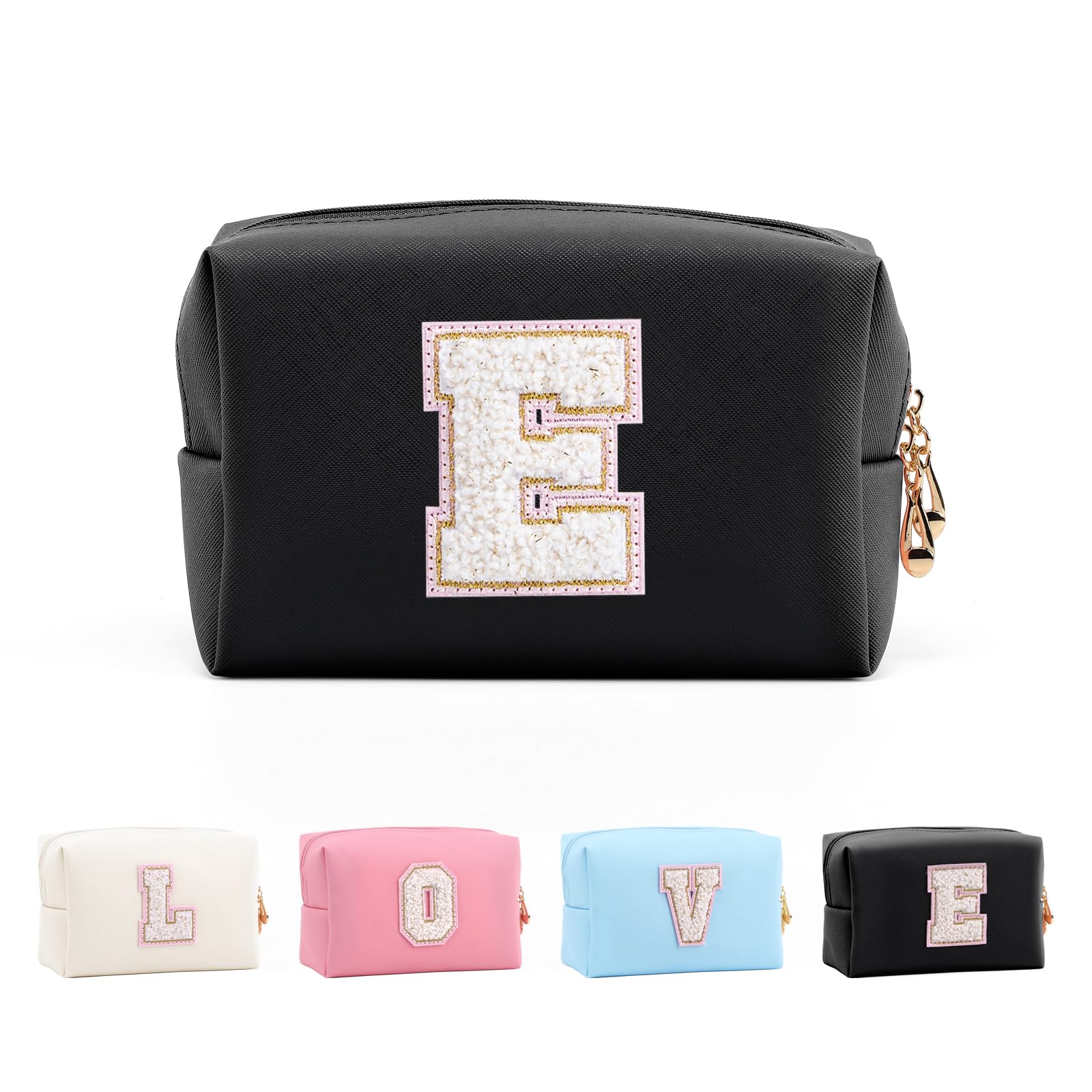 Small Personalized Initial Letter Makeup Bag, Cute Waterproof PU Leather Chenille Letter Cosmetic Bag Travel Makeup Bag, Preppy Makeup Pouch Toiletry Zipper Pouch Organizer for Women and Girls — view 33