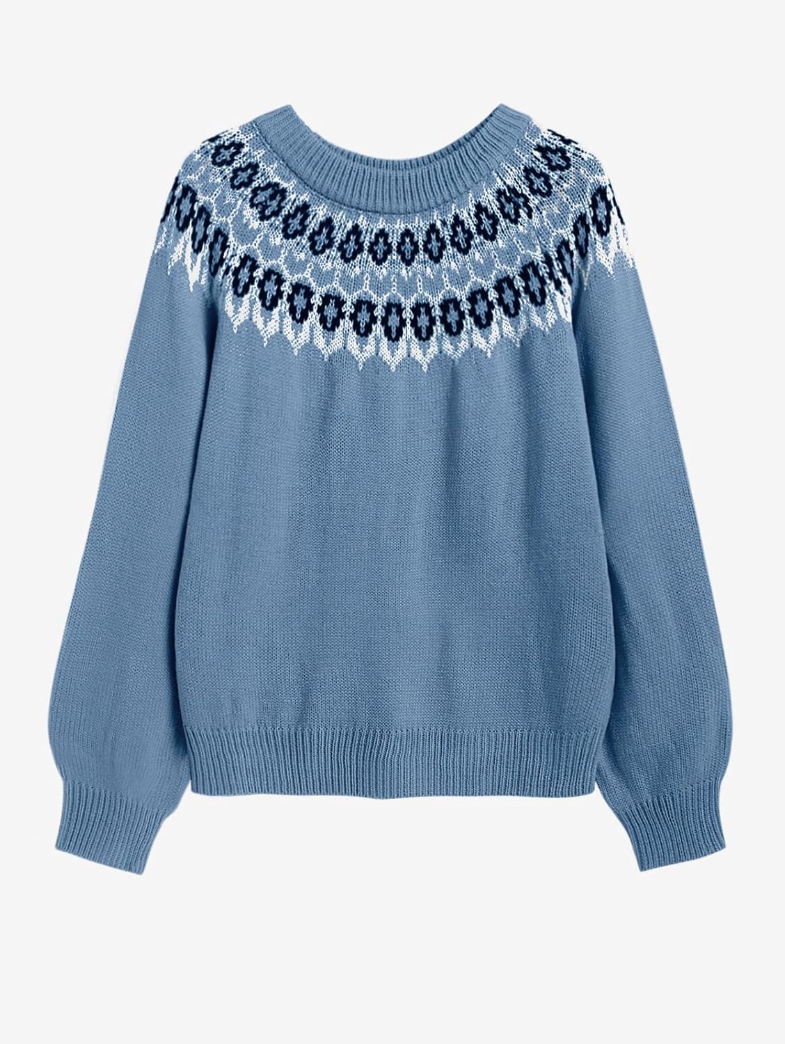 Womens Vintage Fair Isle Knit Sweater 2025 Fall Long Sleeve Crewneck Lightweight Pullover Top Sweaters - Image 4