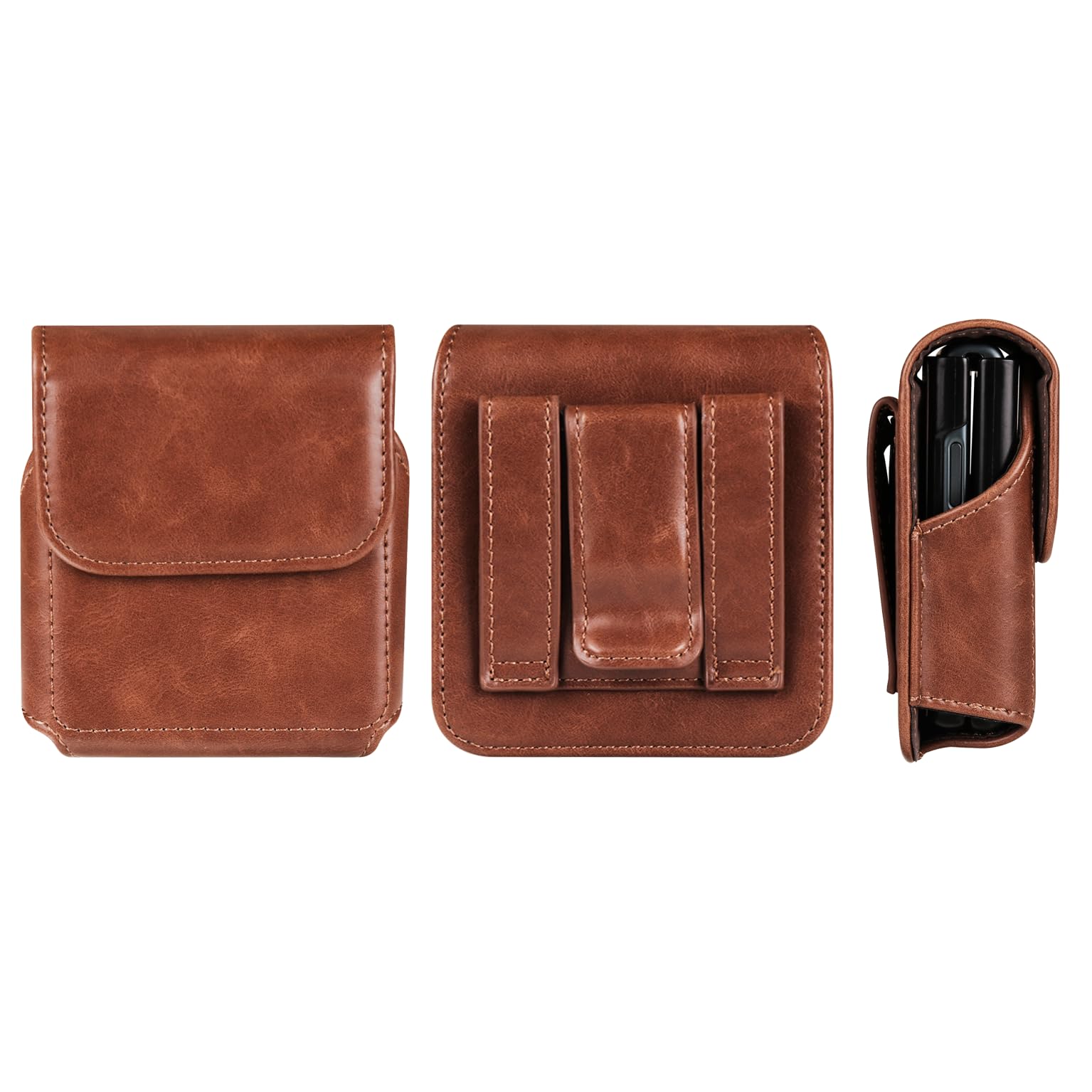 Men's Leather Mobile Phone Belt Bag with Clip Compatible with Samsung Galaxy Z Flip 6/5/4/3/2/1 5G/SM-F7070/F7000/F7110, Waterproof Bum Bag Mobile Phone Case with Belt Loop Smartphone Belt Case