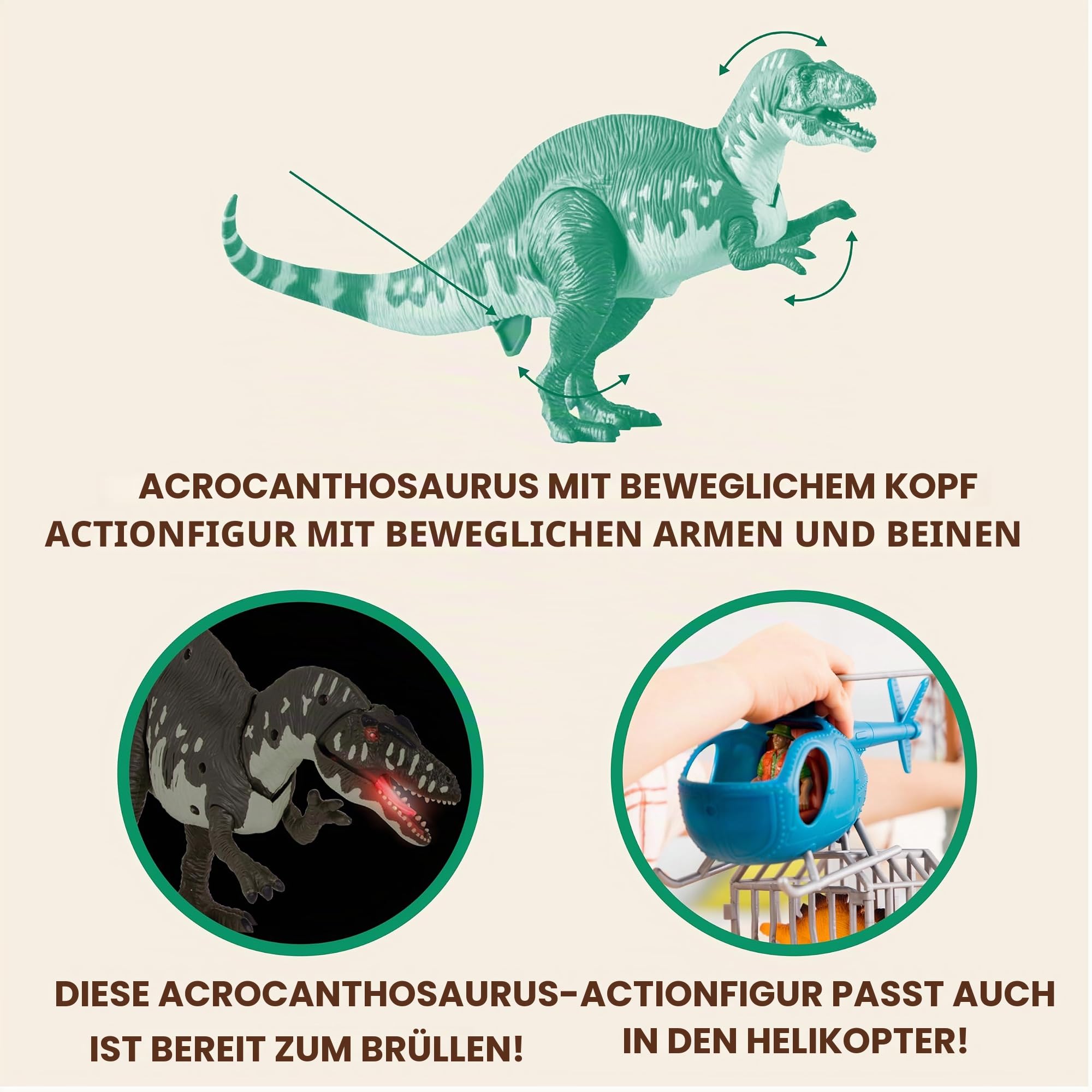 TERRA by Battat - Acrocanthosaurier-Dschungel-Expedition - Elektronisches Dinosaurier-Spielset - 13-teiliges Acrocanthosaurier-Spielset - Hubschrauber, kleine Dinos & Ei - 3 Jahre +