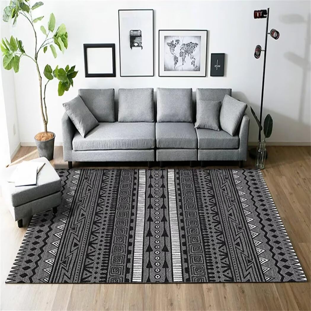 Tapis facile à nettoyer et moquette gris foncé géométrique