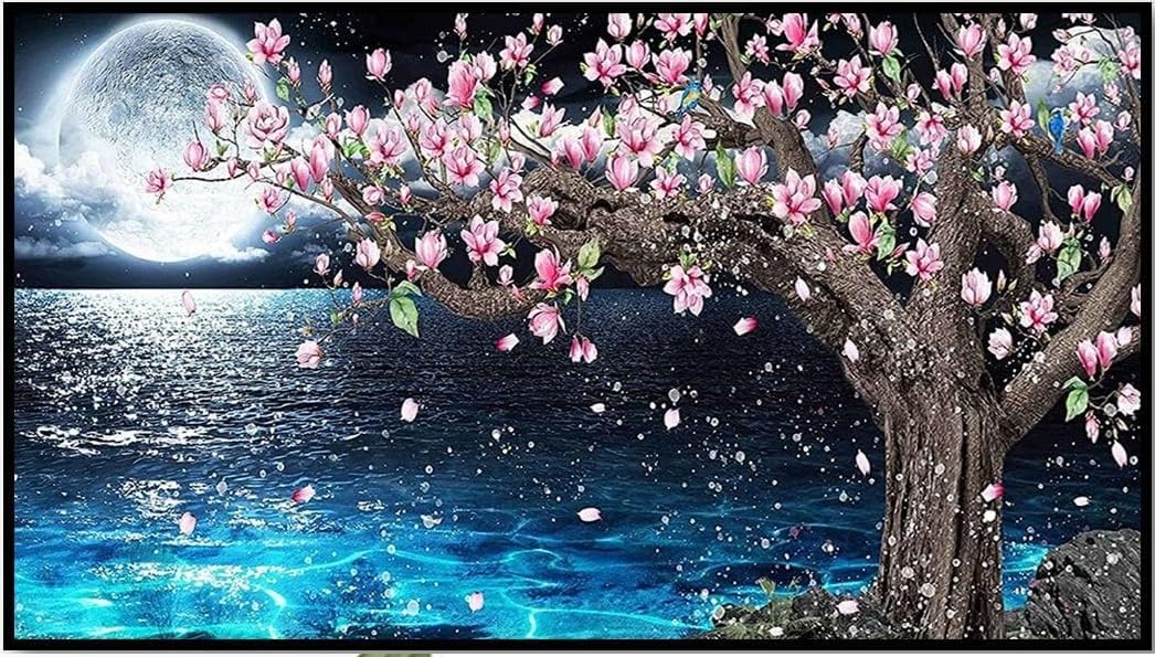 TREXEE 5D Lake Diamond Painting, Diamond Painting Moon for Adults, DIY Full Drill Crystal Rhinestone, Gem Art Paints with Diamond Home Wall Decor (27.5 X 15.7 Inch)-image-23