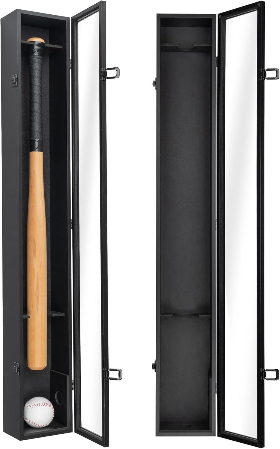 Americanflat 37.8x4.3 Baseball Bat Display Case with Baseball Storage for Collectibles - Wall Mounted Bat Case with Polished Plexiglass - All-Star Collection - Black