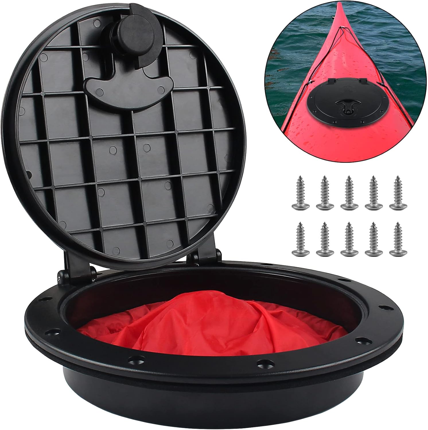 Deck Plate Kit Deck Hatch with Storage Bag for Boat Kayak Rigging,Included Fasteners, Deck Plate Kit for Kayak-Black (6 Inch,8 Inch)