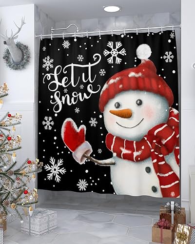 Miniatura 4 de Juego de cortinas de ducha de Navidad de Papá Noel, estándar de 72 x 72 pulgadas, cortina de bañera lavable con 12 ganchos, cortinas de ducha de