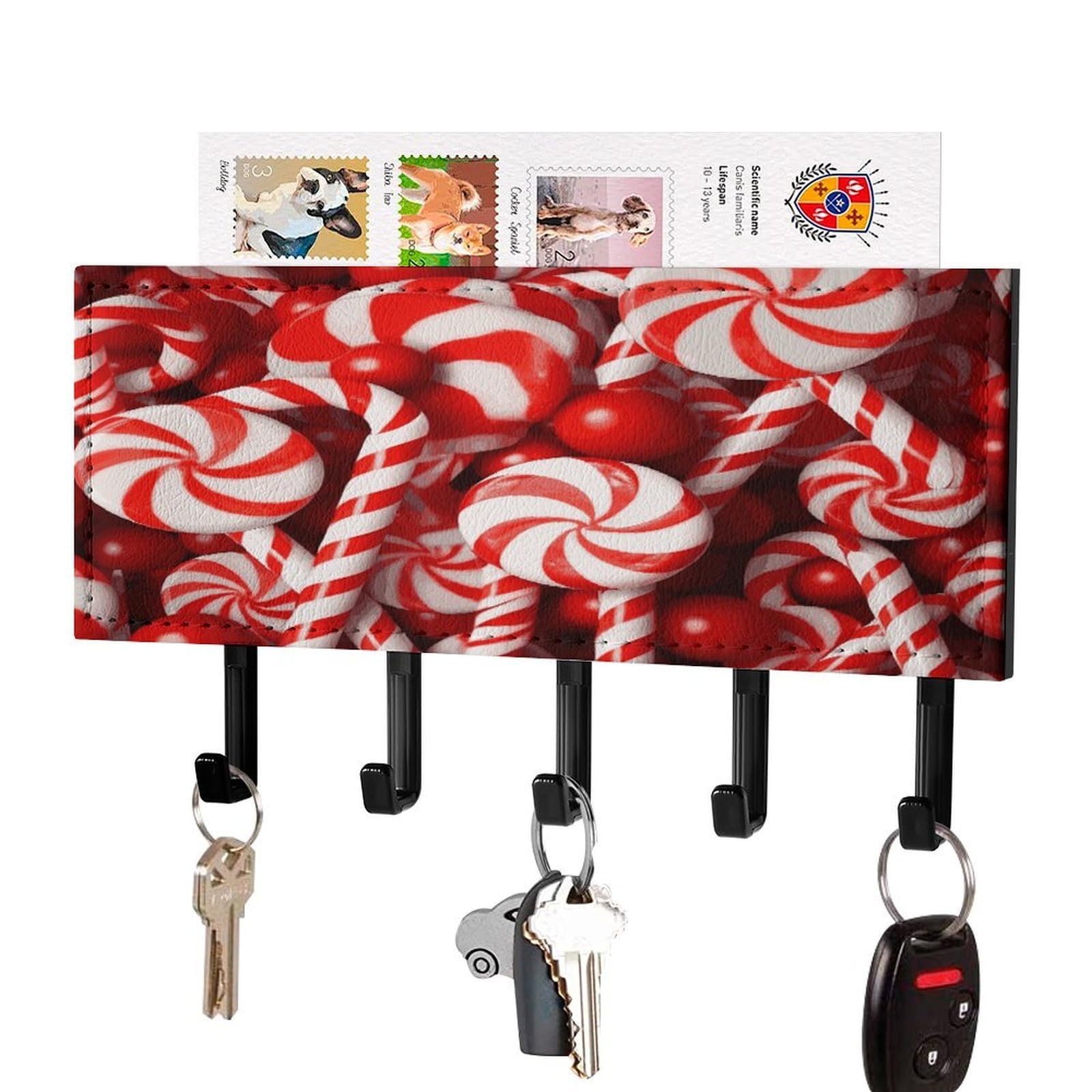 MUSM Candy Canes Key Holder for Wall,Mail Organizer Wall Mount with 5 Hooks,Easy Installation Key Rack for Home Decor, Hallway, Entryway, Appartment