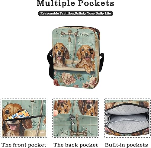 Vista 2 de Cute Dachshund Dogs Vintage Bathtub messenger bag crossbody men's shoulder bag Womens Cross Body Purses Handbag For Travel Adjustable Strap for
