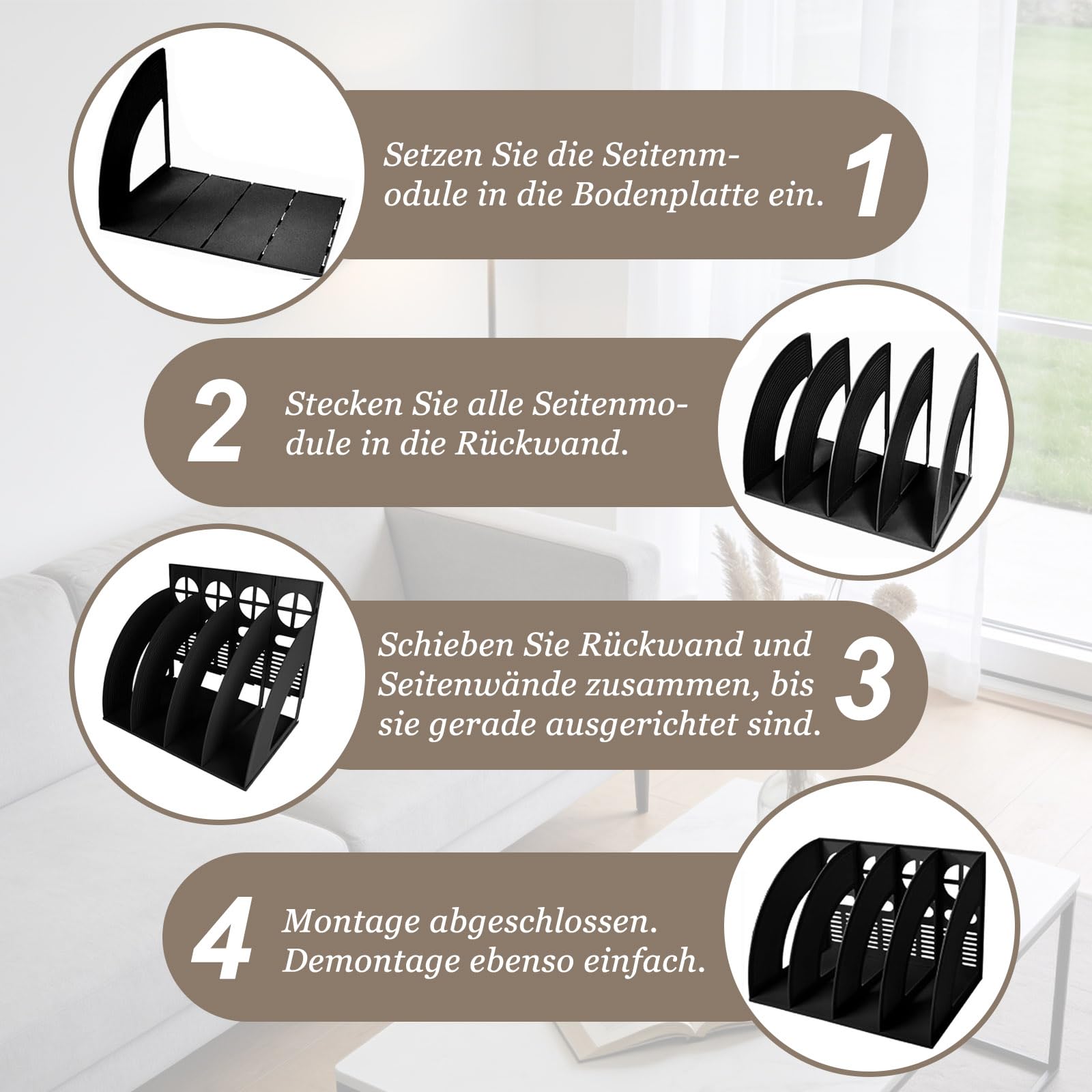 Archivador de Revistas 4 Compartimentos Vertical Plegable Negro