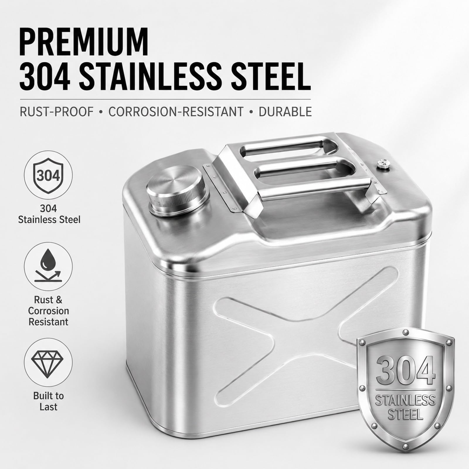 Bidon Gasolina Inoxidable 304, Contenedor Metálico Versátil, Bidón de Gasolina y Diésel, para Coches, Camiones y Motocicletas(10L/2.6Gla)