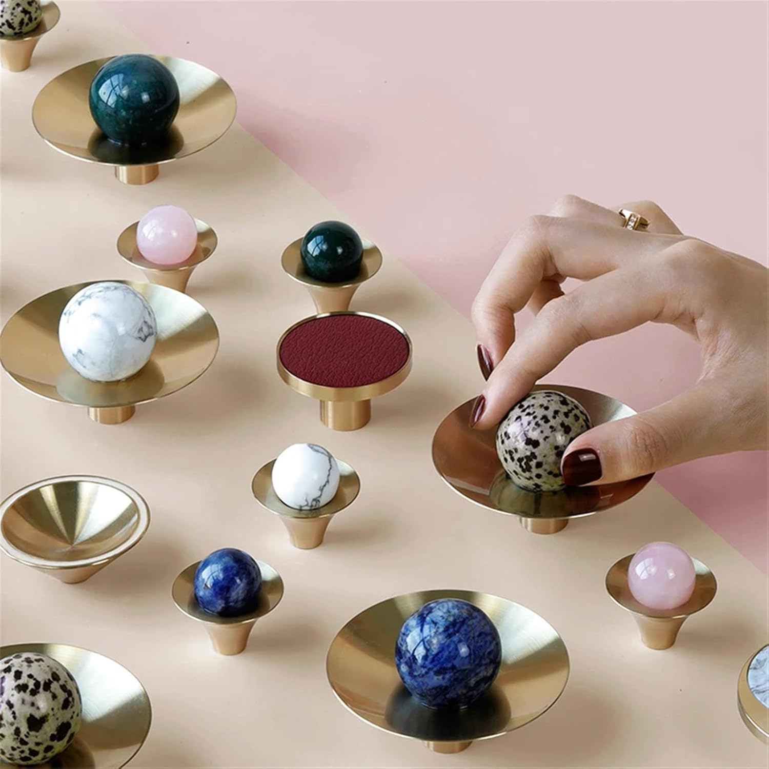 Natural Stone+Solid Brass Kitchen Drawer Cabinet Handle Furniture Crystal Knobs Hardware Cupboard Pull Furniture Hook 1Pcs (Color : C-2339-Shuicao-S)