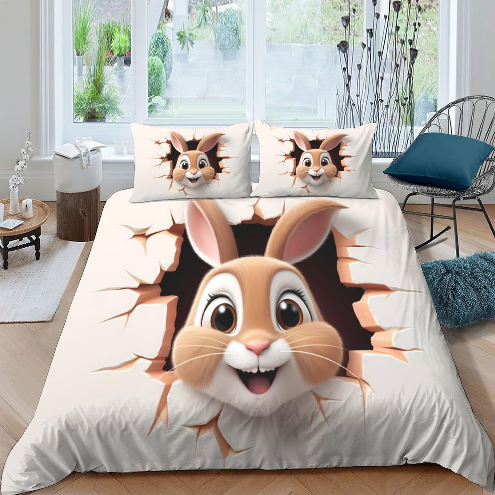 Ctjqhvkz Style-7 3D Printed Cartoon Rabbit Fitted Sheet Microfiber Soft Breathable Bunny Bed Cover For Bedroom Dorm Room Decor Mattress Protection Single（135X200cm）