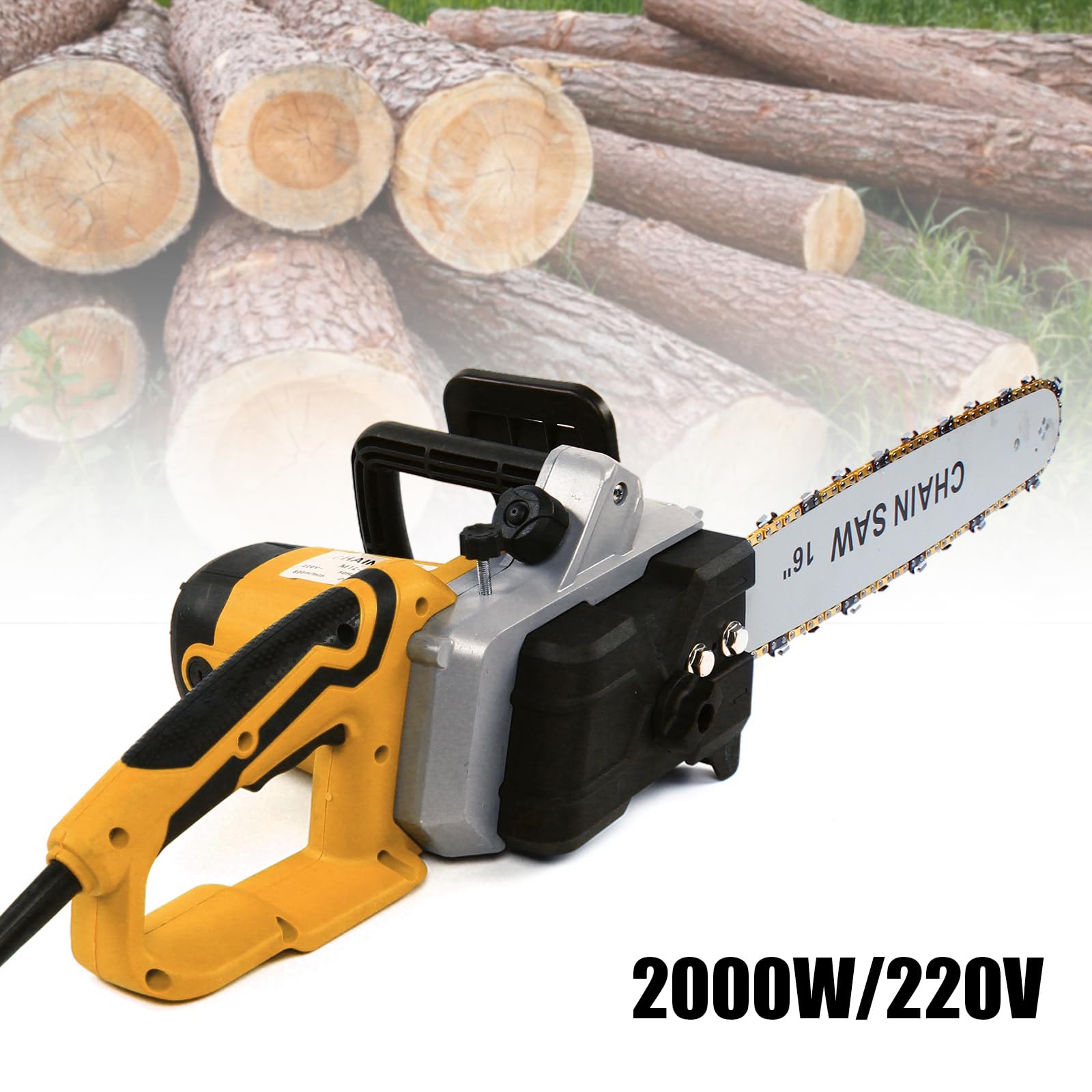 Elektryczna piła łańcuchowa, 16 cali 2000 W, piła łańcuchowa 35 cm, do cięcia drewna, gałęzi drzew, przycinania, podwórka, ogrodu (żółty)