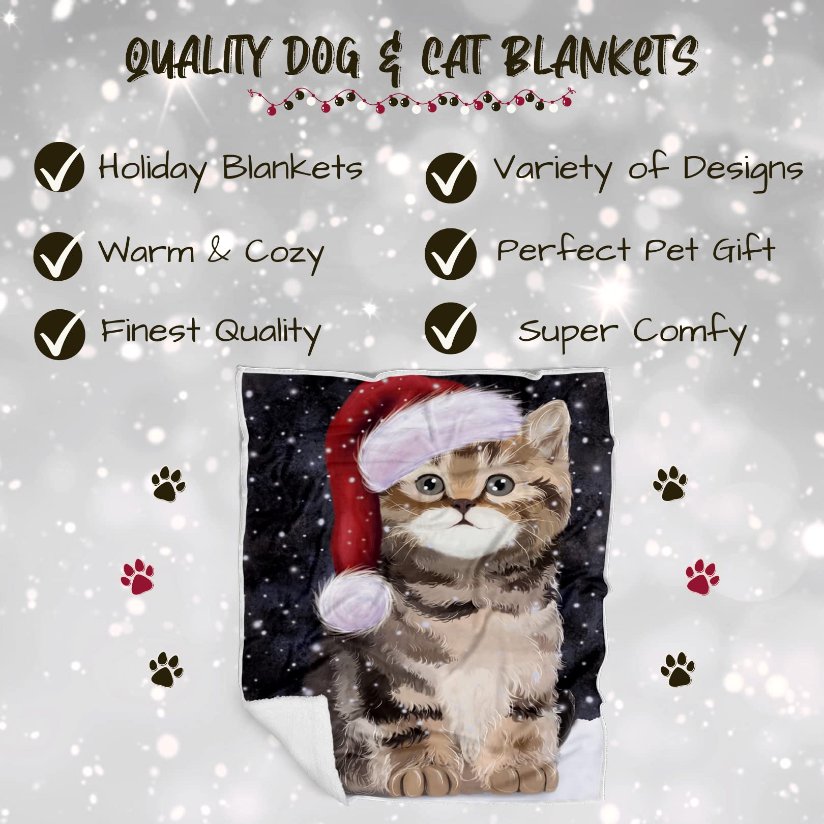 Doggie of the Day British Shorthair Cat Blanket - Let it Snow - Super Soft & Warm Pet Theme for Sofa or Bed, Warm Fleece, Sherpa or Woven Material, BLNKT162611 (30x40 Fleece)