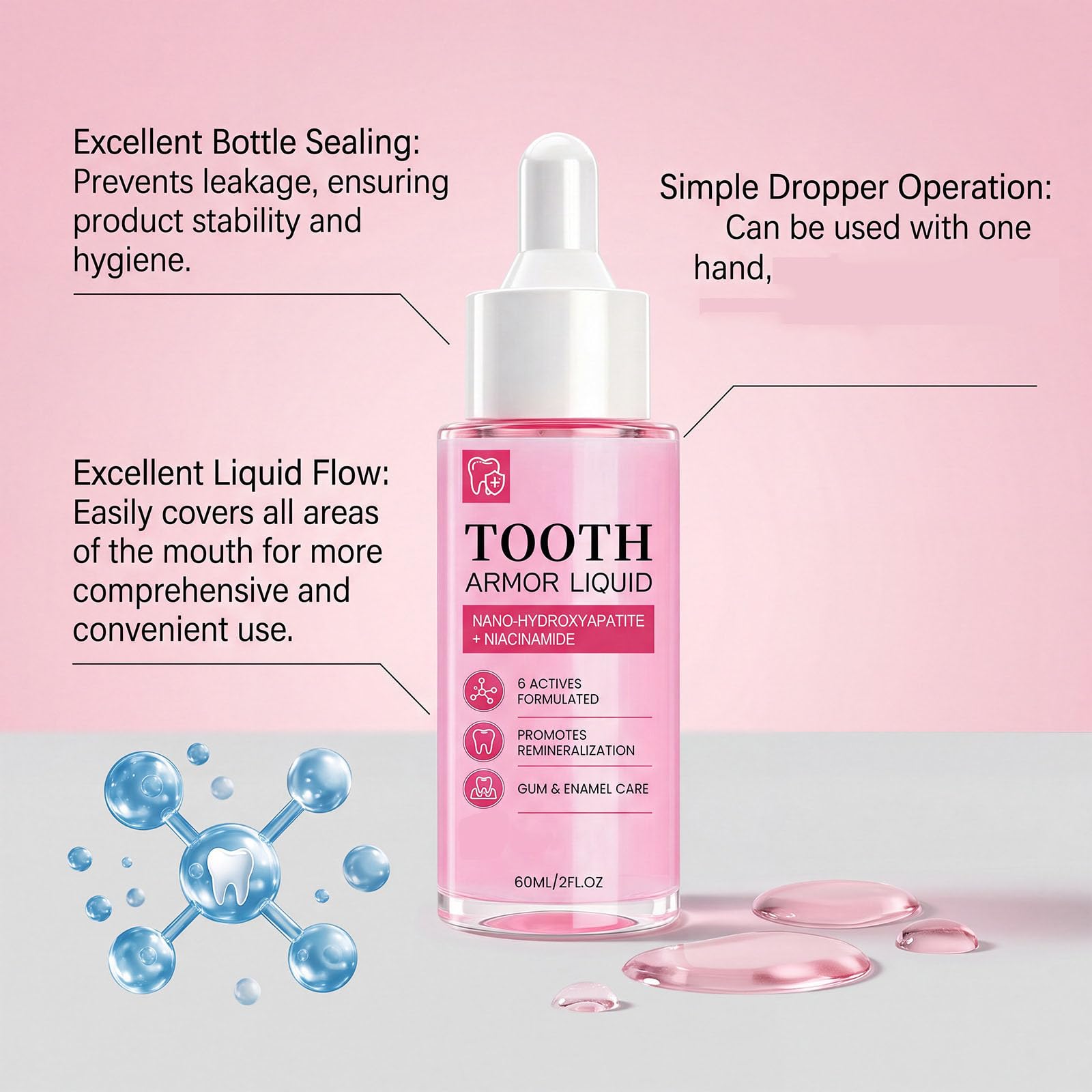 Tooth Armor Liquid Drops mit Nano Hydroxyapatite, Stärkung des Zahnschmelzes und sanfte tägliche Mundpflege für empfindliche Zähne, fluoridfreier Atemerfrischer (10PCS)