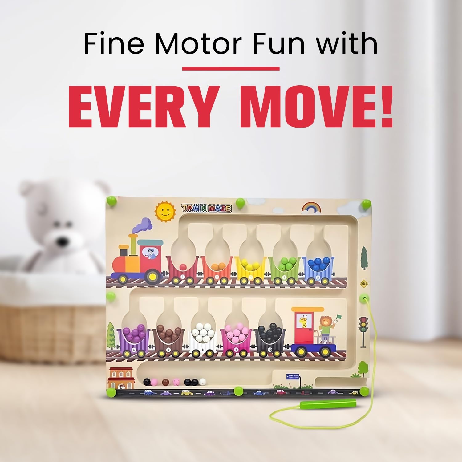Braintastic Montessori Magnetic Color and Number Maze Board Puzzle Toy,Learning and Educational Birthday Gifts for Toddlers (Train Maze) 1