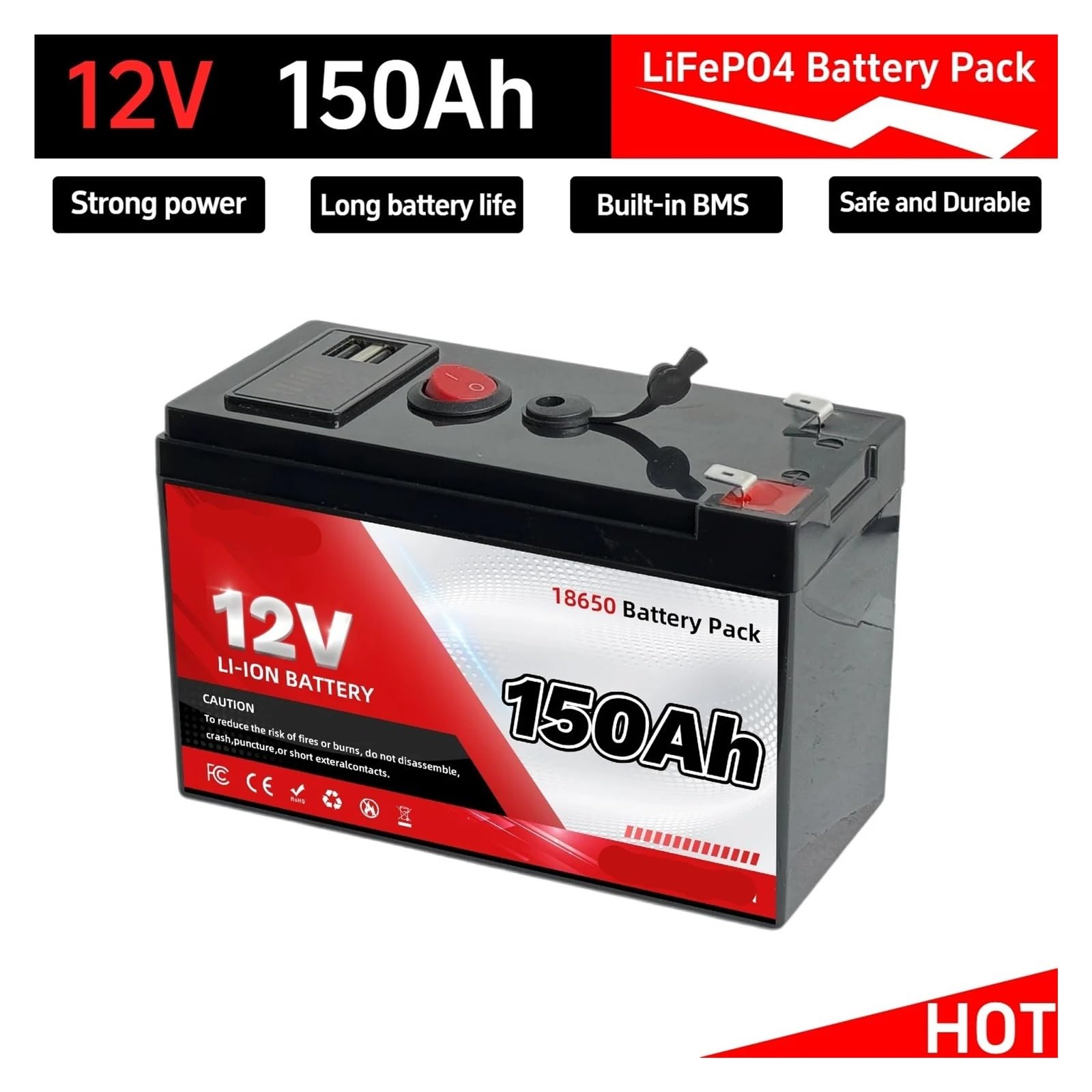 Grande for Esterni A Ciclo Profondo Da 12 V, Accumulo Di Energia Da100 Ah | Di gestione del circuito integrata, struttura a ciclo profondo for accumulo solare e apparecchiature(120Ah Battery x1)
