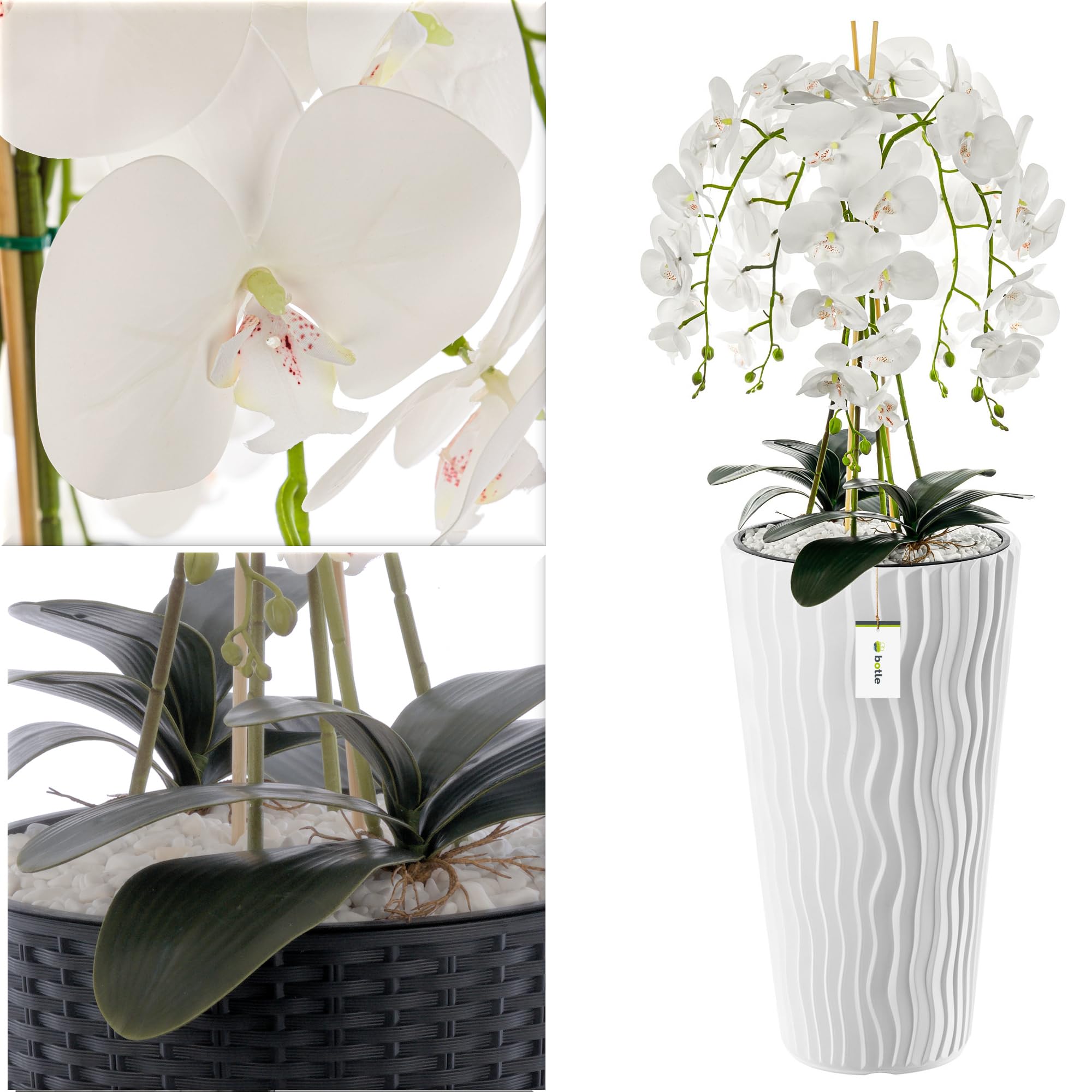 Orchidea Phalaenopsis Bianco Artificiale con Vaso 30h in Plastica