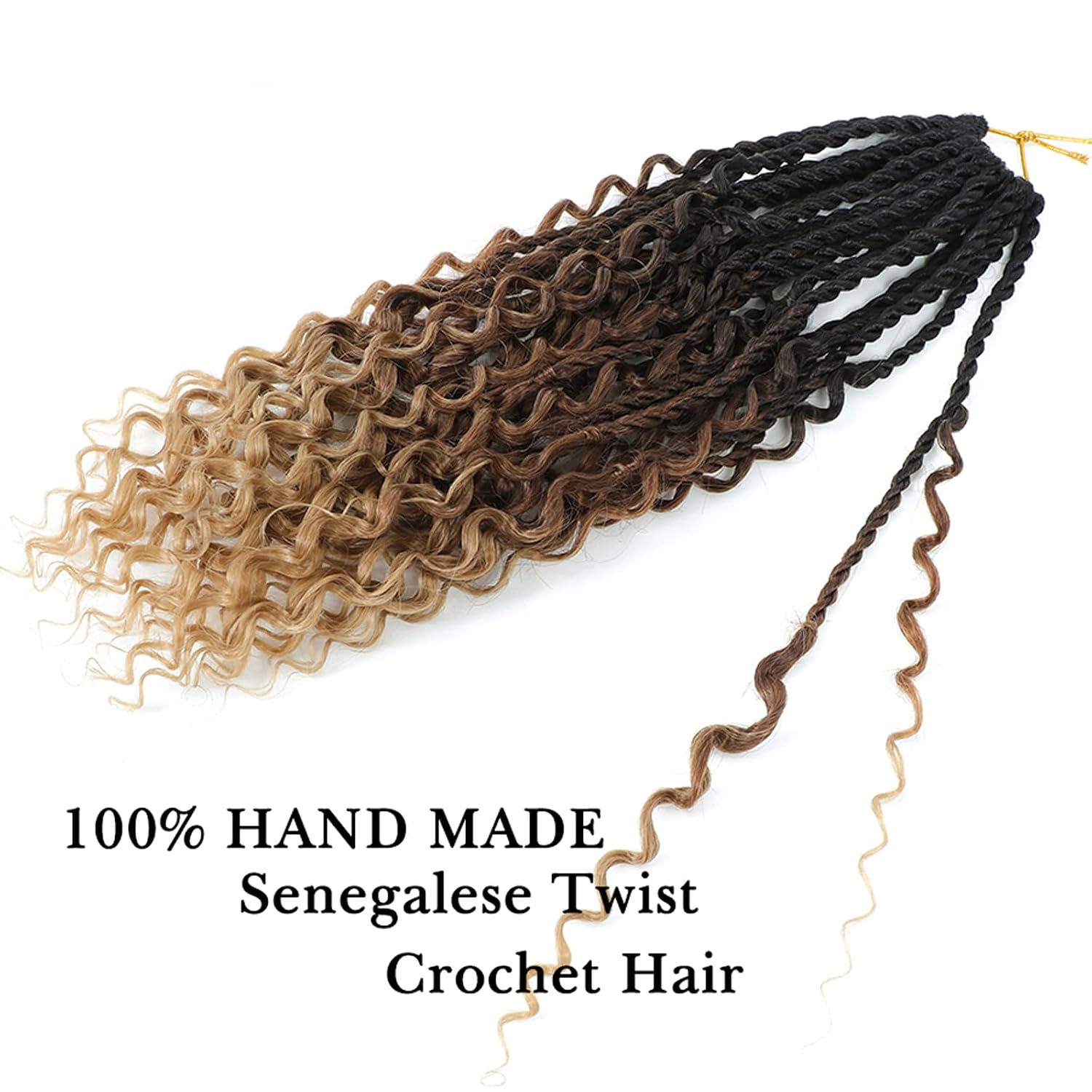 Goddess Twist Braids Crochet Hair With Curly Ends Senegalese Twist Braids Crochet braid 6 Packs ombre black brown light brown Crochet Synthetic Braiding Hair Extension for Black Women (14inch, 53#)