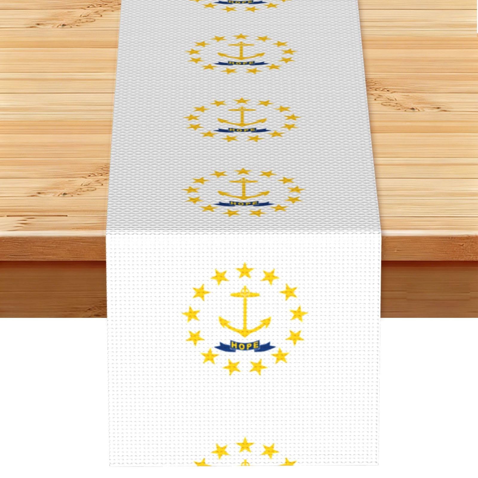 Rhode Island State Flag Linen Look Table Runner 13x72-Wrinkle Resistant Farmhouse Style for Dining Table Decor