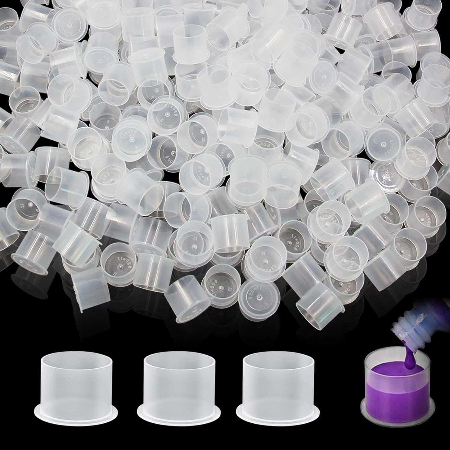 1000pcs Medium Tattoo Ink Caps Disposable Tattoo Ink Cups with Base Plastic Pigment Caps Cups Permanent Makeup Container Cups for Tattoo Ink