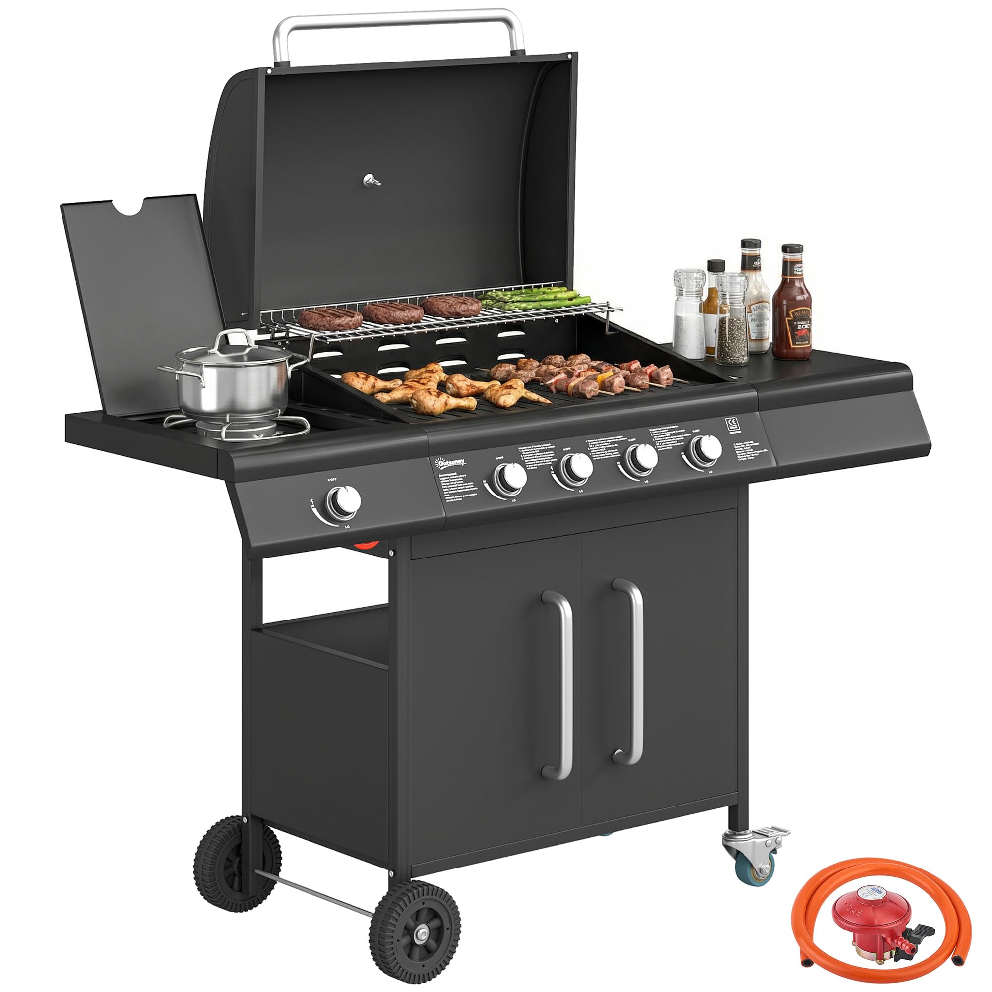 Outsunny 5 Burner Gas BBQ Grill - Black - 5