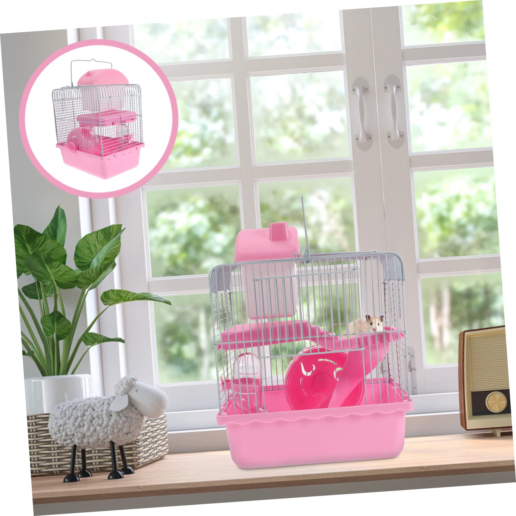 Jaula Doble para Hámster y Mascota, Cabaña de Juego Rosa